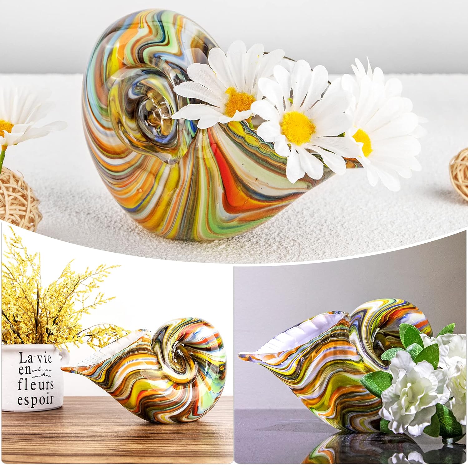 QFkris Multicolor Glass Nautilus Conch Figurine 1