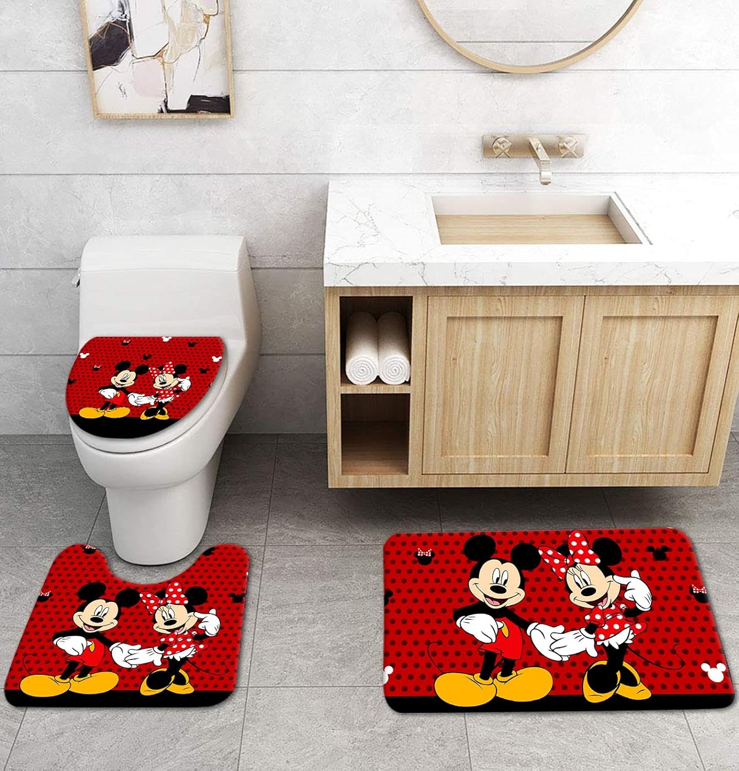 PLMZUOK 4Pcs Bathroom Accessory Set with Non-Slip Rugs and Mat