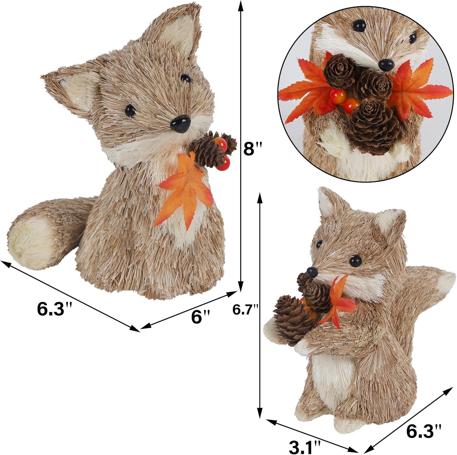 winemana Sisal Fox Fall Decor Set of 2