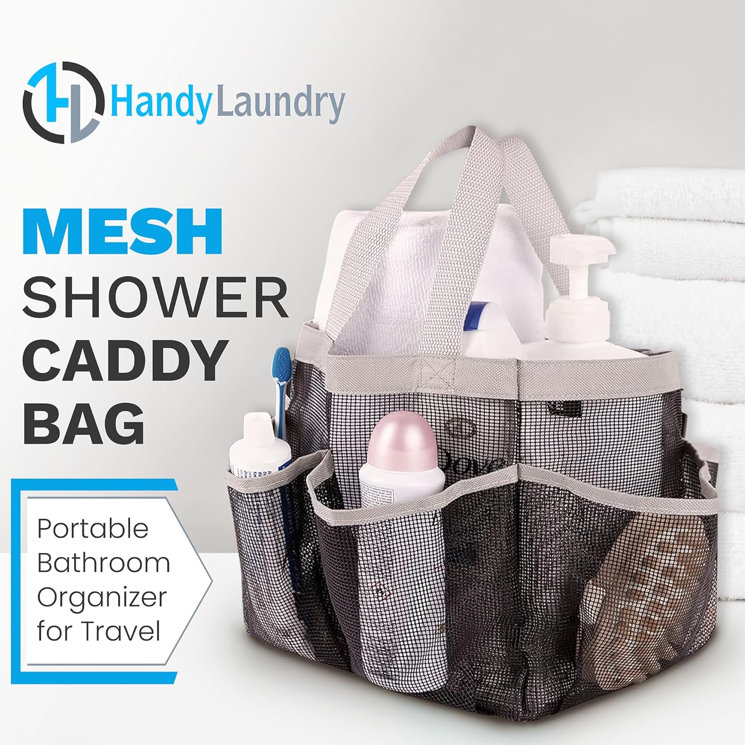 Handy Laundry Mesh Shower Caddy Bag - 7 Pockets Collapsible Portable