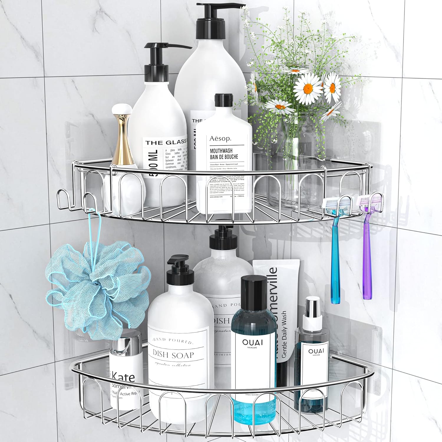 Orimade 2 Pack Corner Shower Caddy with Hooks