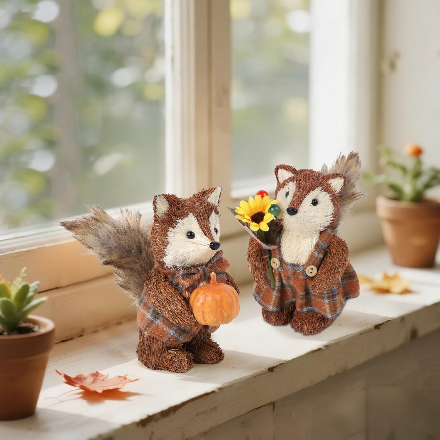 Winemana 2 Pack Fall Decor Sisal Fox Figurines