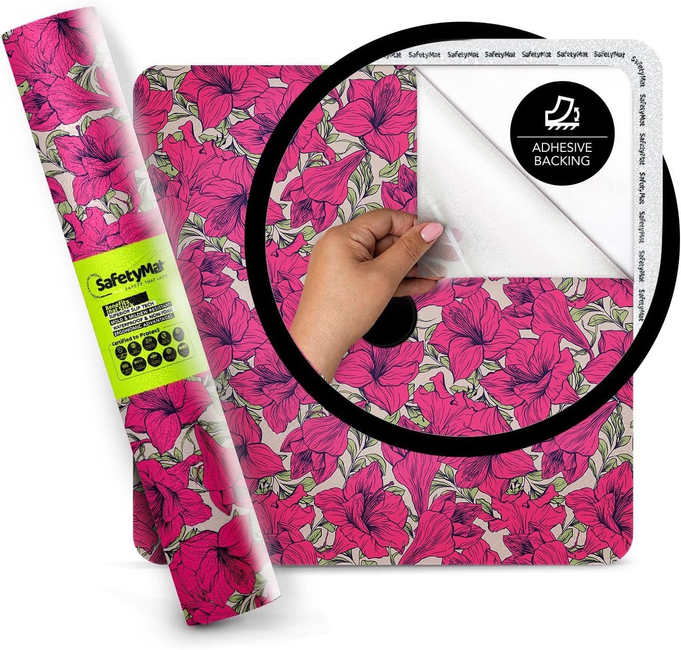 SafetyMat Non Slip Shower Mat 24x24 Pink Floral