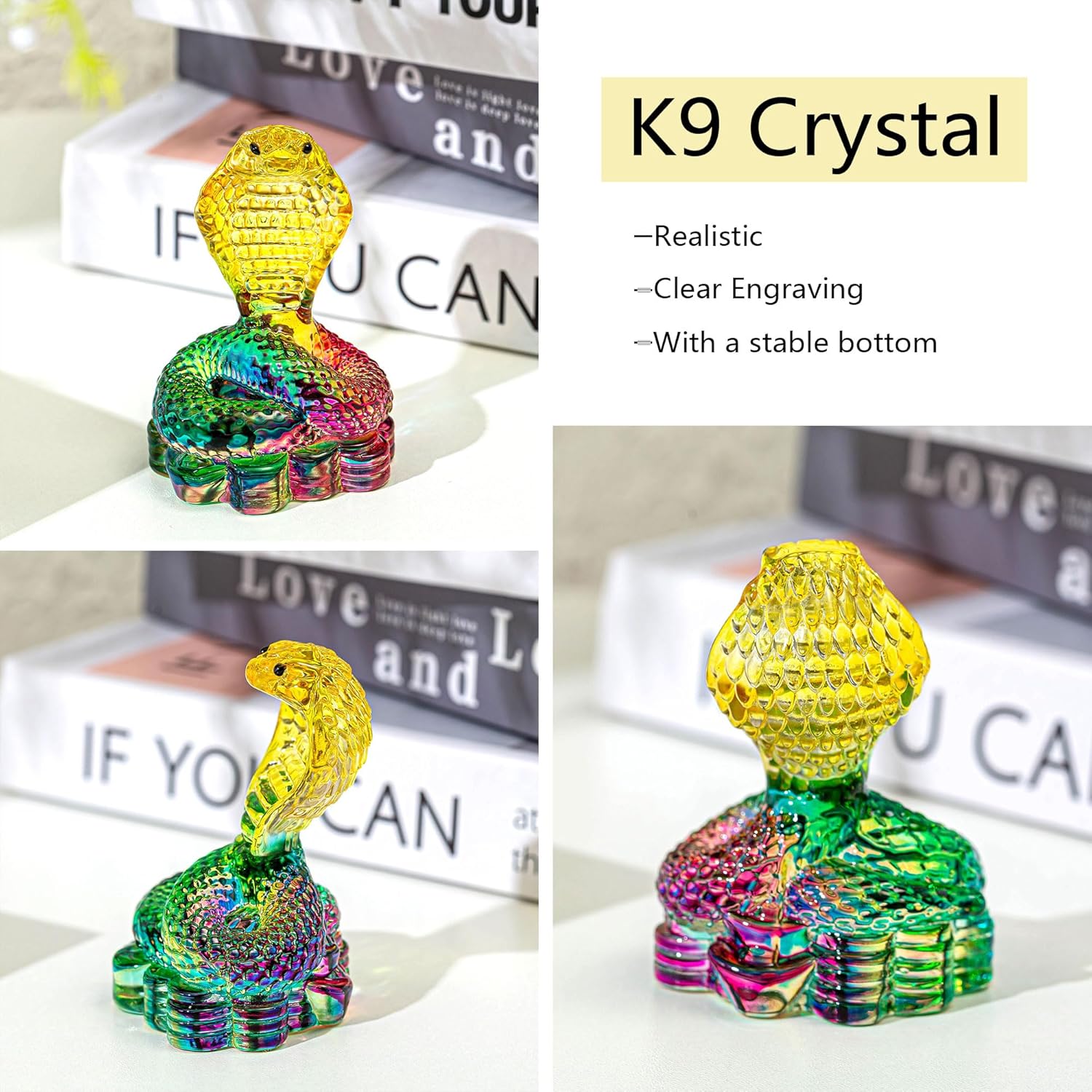 35 Inch Crystal Snake Figurine Collectible Art Decor