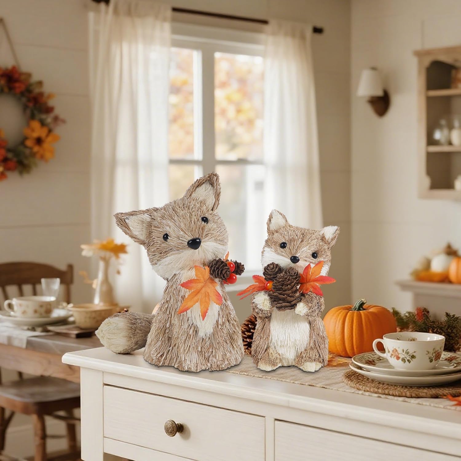 winemana Sisal Fox Fall Decor Set of 2