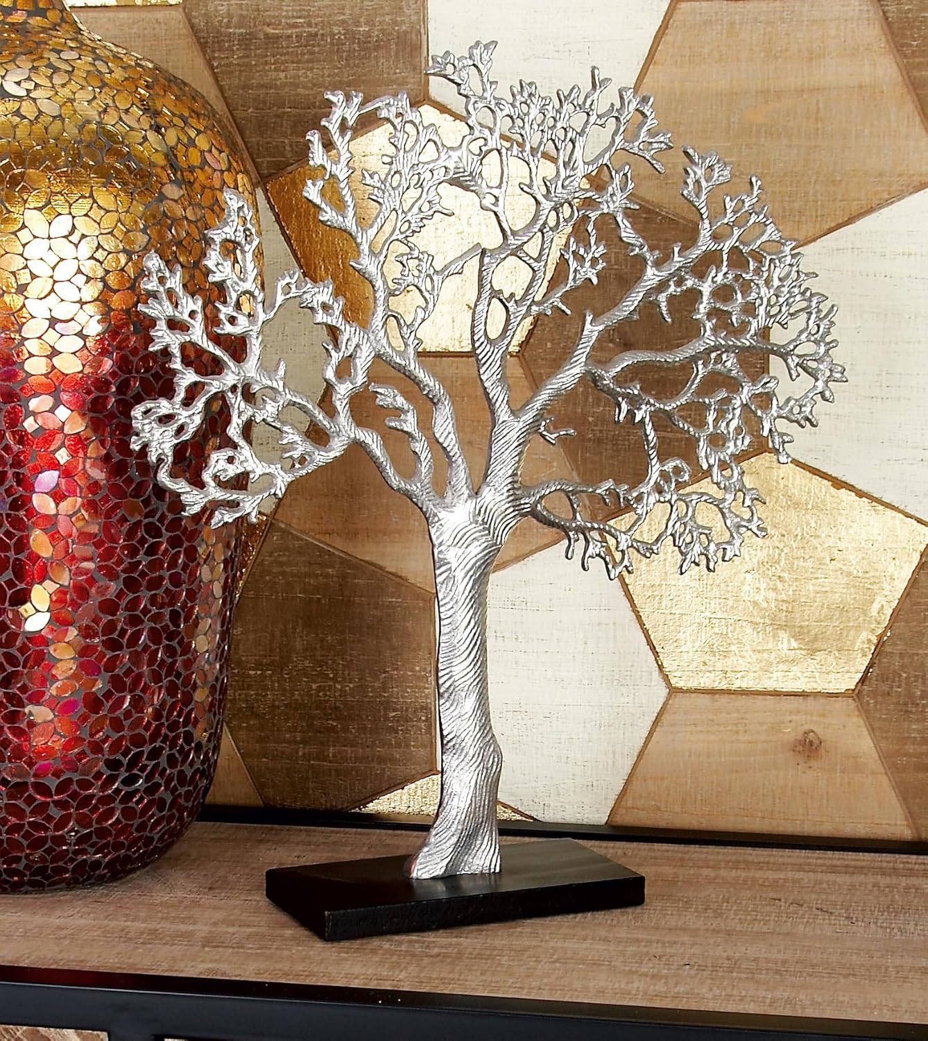 Deco 79 Silver Black Tree Sculpture Home Decor Statue