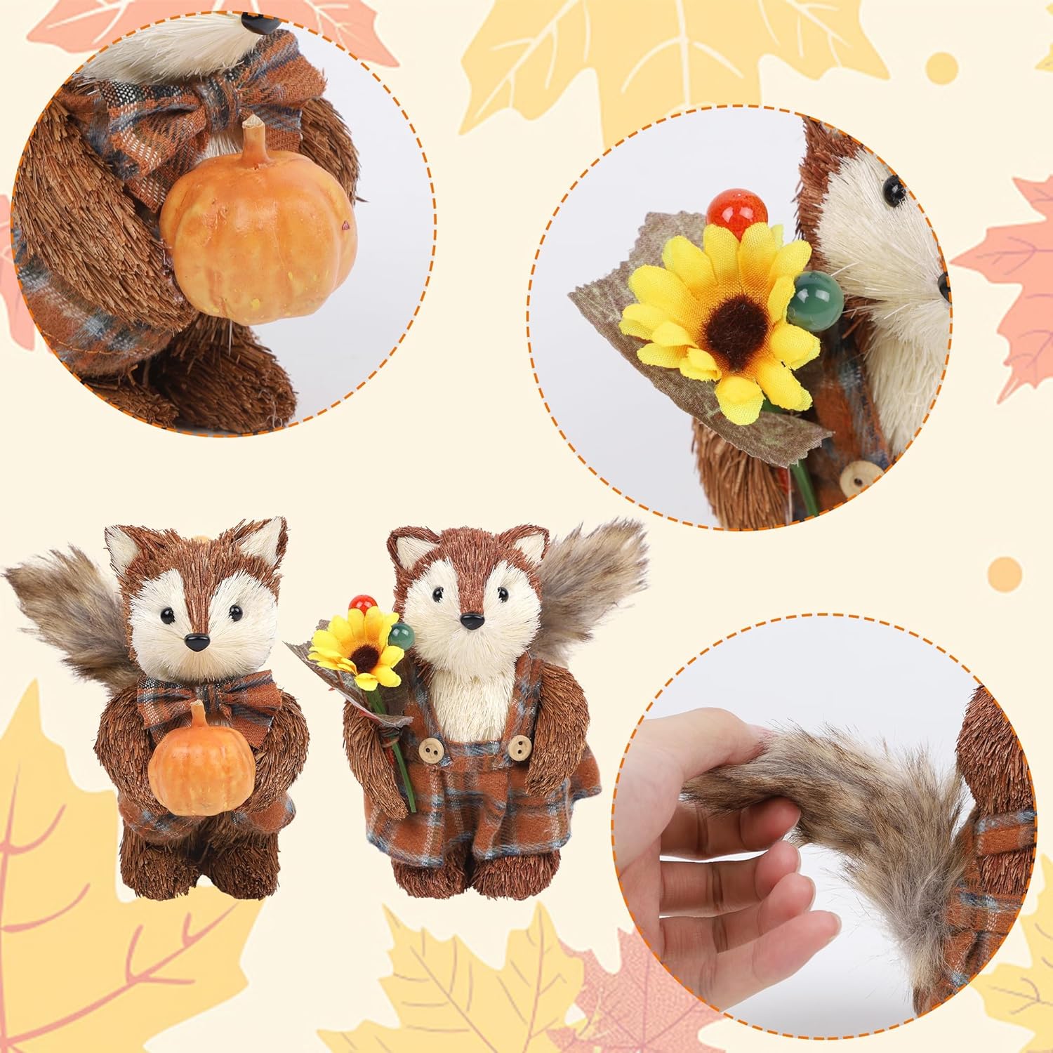 Winemana 2 Pack Fall Decor Sisal Fox Figurines