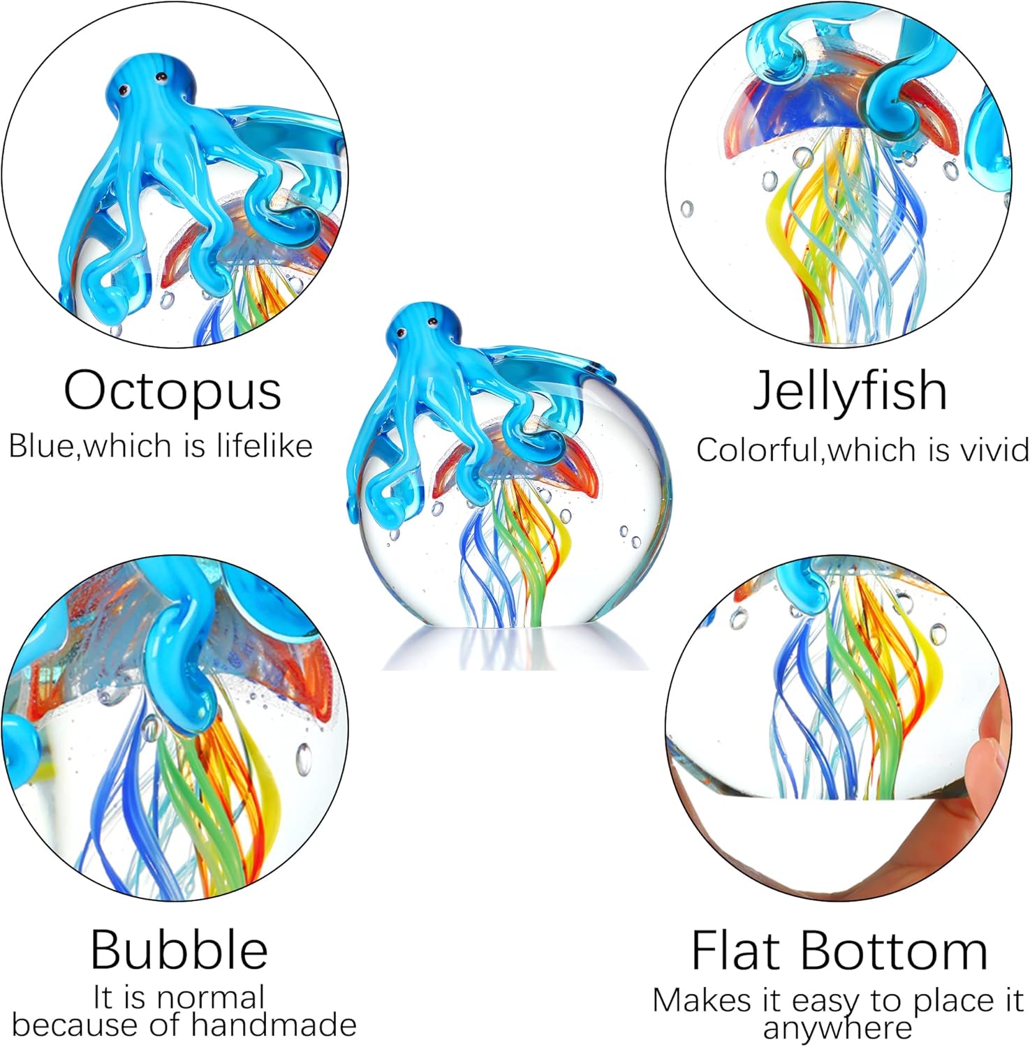 QFkris Colorful Octopus Jellyfish Collectible Glass Sculpture