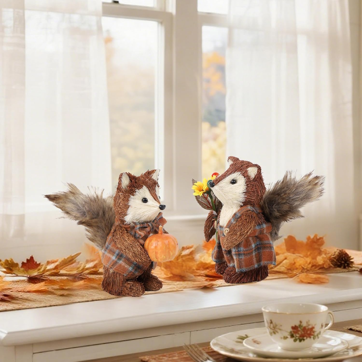 Winemana 2 Pack Fall Decor Sisal Fox Figurines