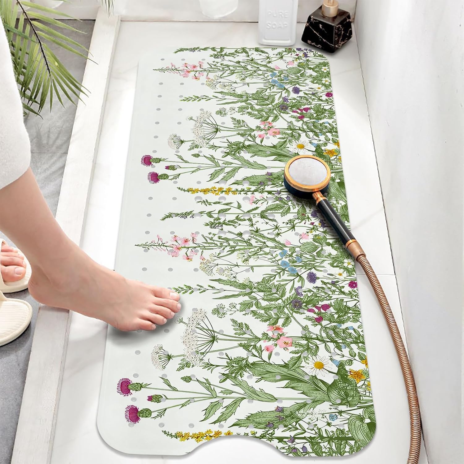 Non Slip Flower Bathtub Mat with Suction Cups 40x16 Inch