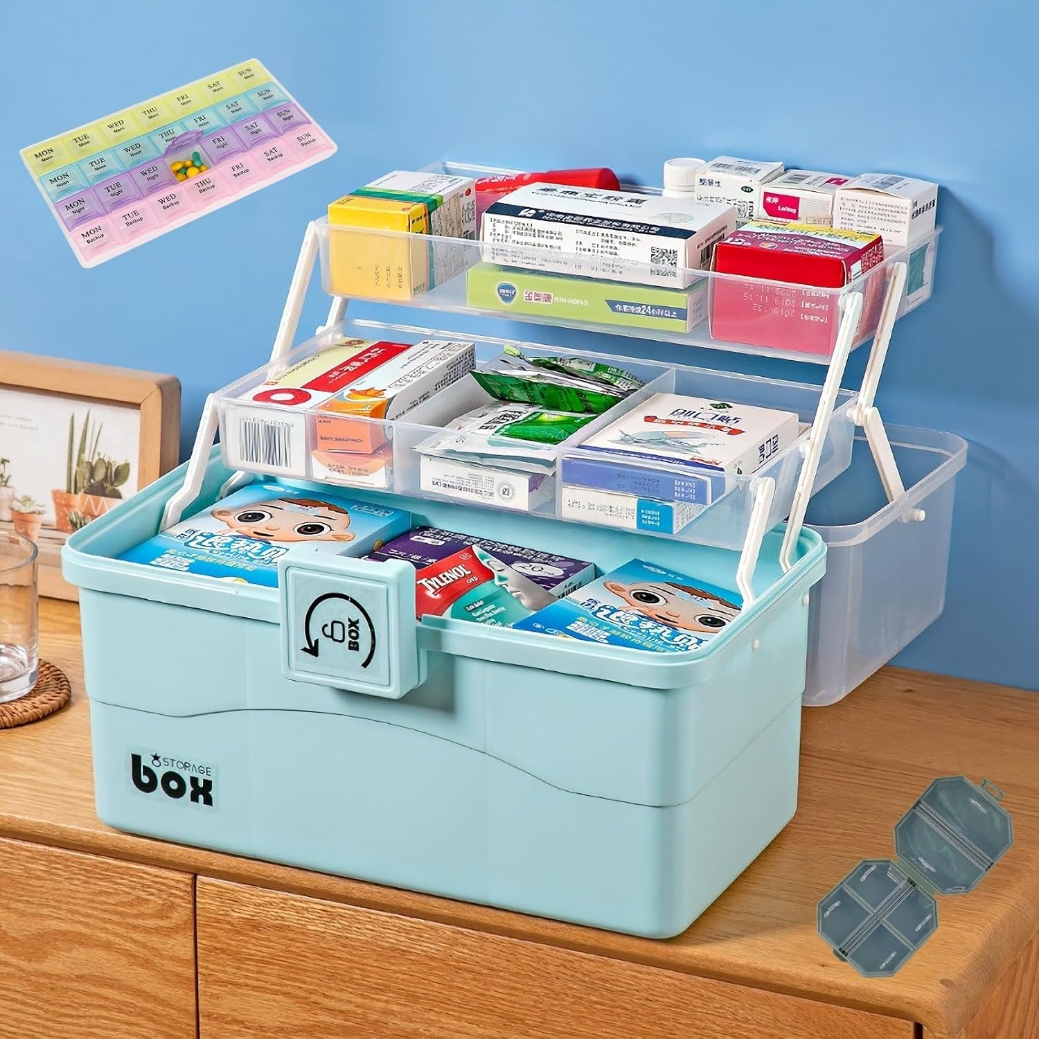 Fragolucyou Medicine Cabinet with 3 Tier and 7 Day Pill Organizer