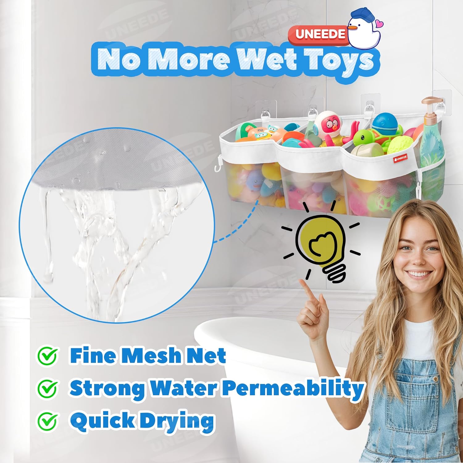 UNEEDE 495 Gallon 3 Compartment Bath Toy Storage Organizer