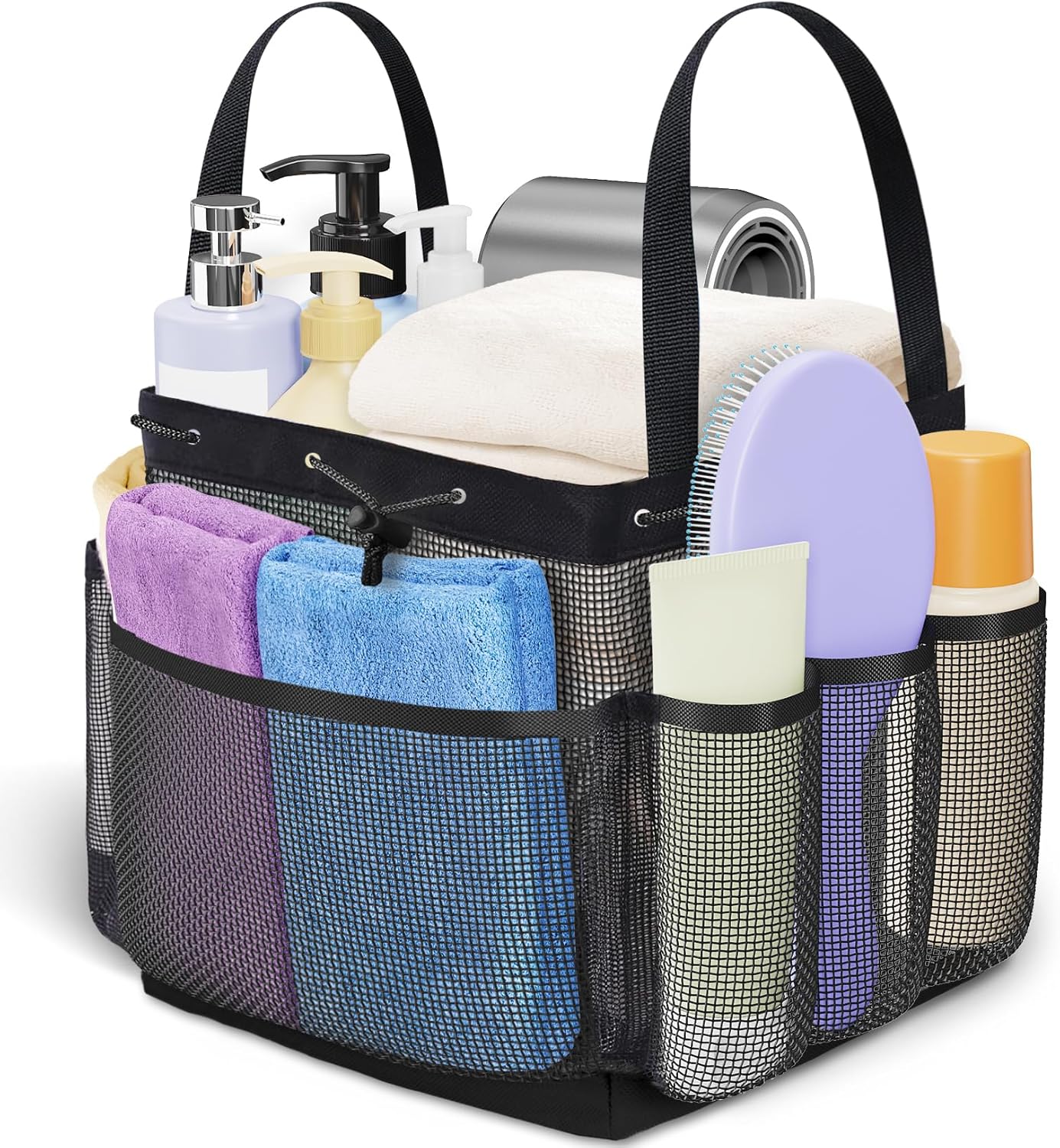 SmartTrends Large Mesh Shower Caddy with Drawstring - 1 Compartment 7 Pockets Black
