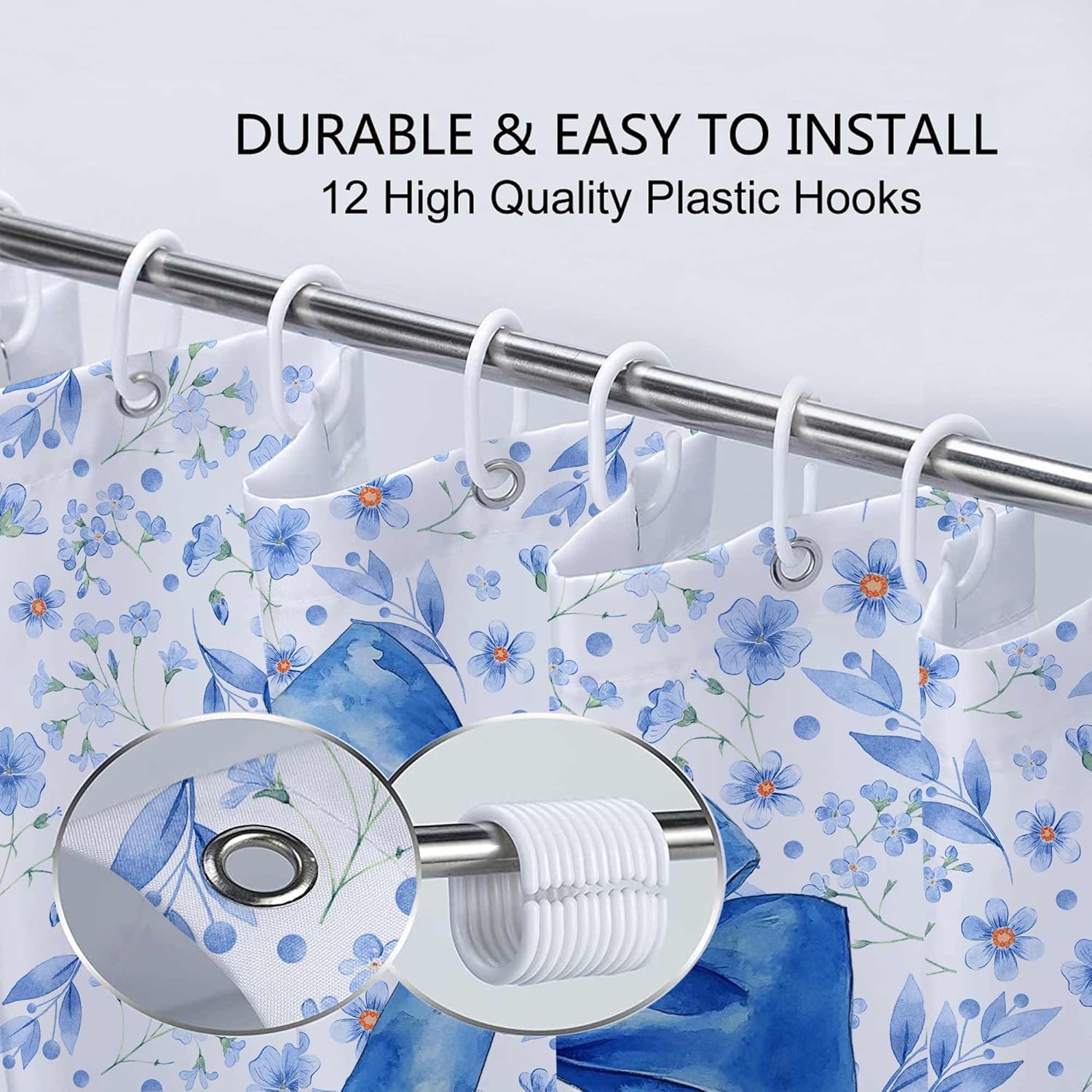 Blue Bow Shower Curtain Set 72x72in