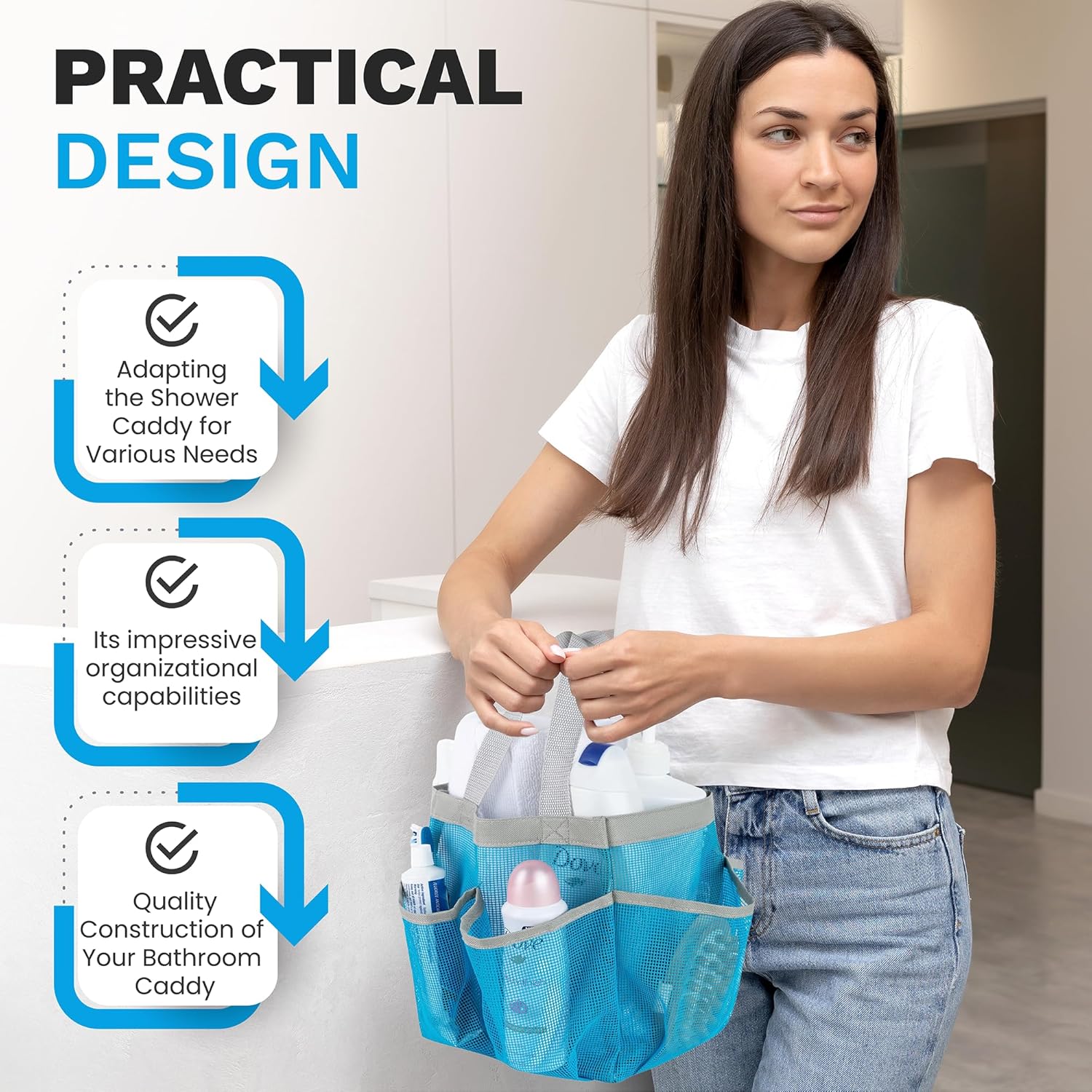 Handy Laundry Mesh Shower Caddy Bag - 7 Pockets Blue