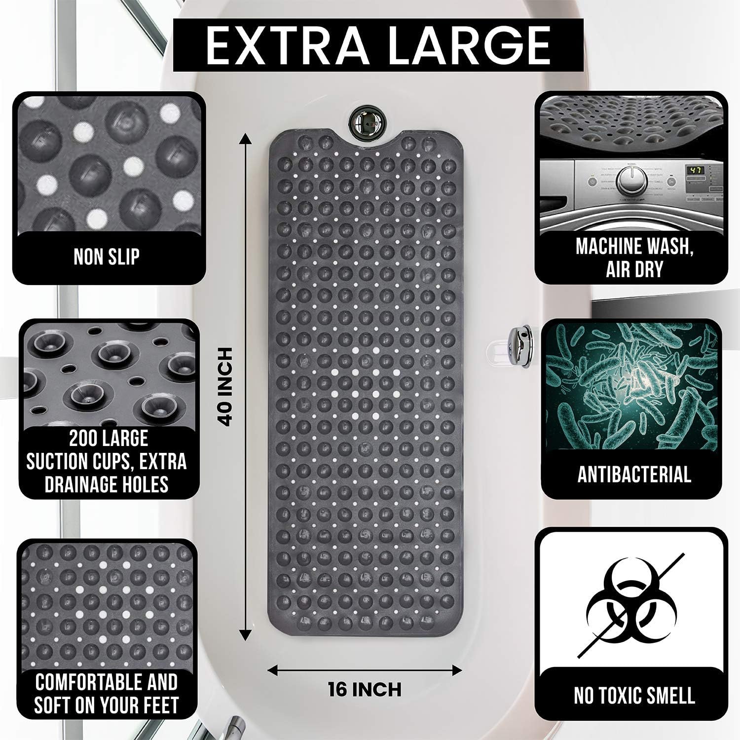 ENKOSI 2-Pack Non Slip Bath Mats 40x16 Inch Extra Large
