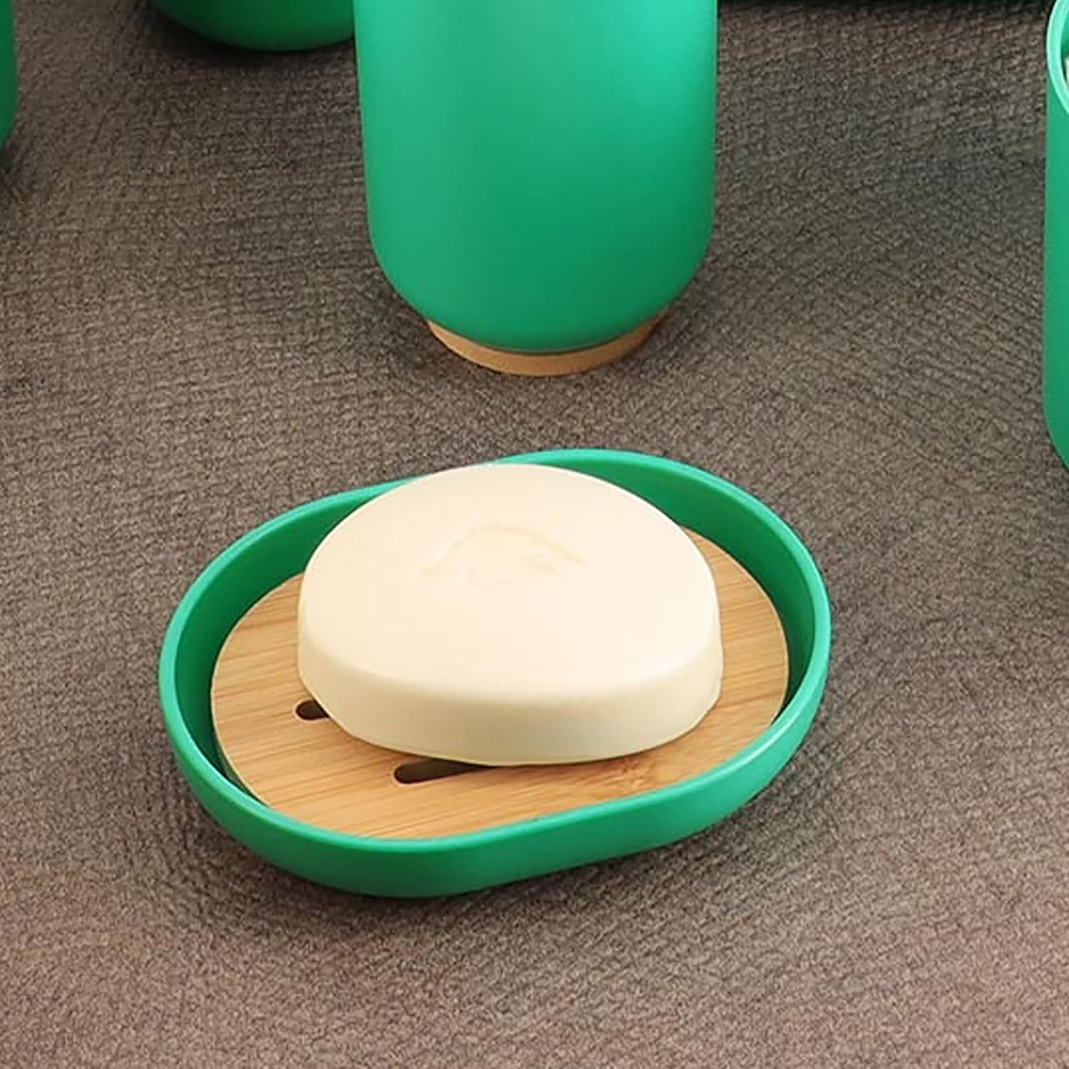 Premium Green Soap Dish with Bamboo Tray for Elegant Bath Organization