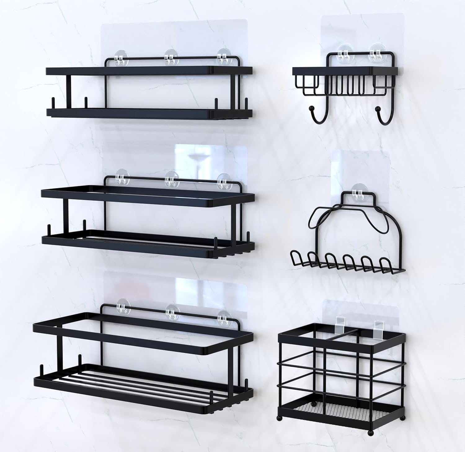 Comelyjewel Set of 6 Black Suction Cup Shower Caddy