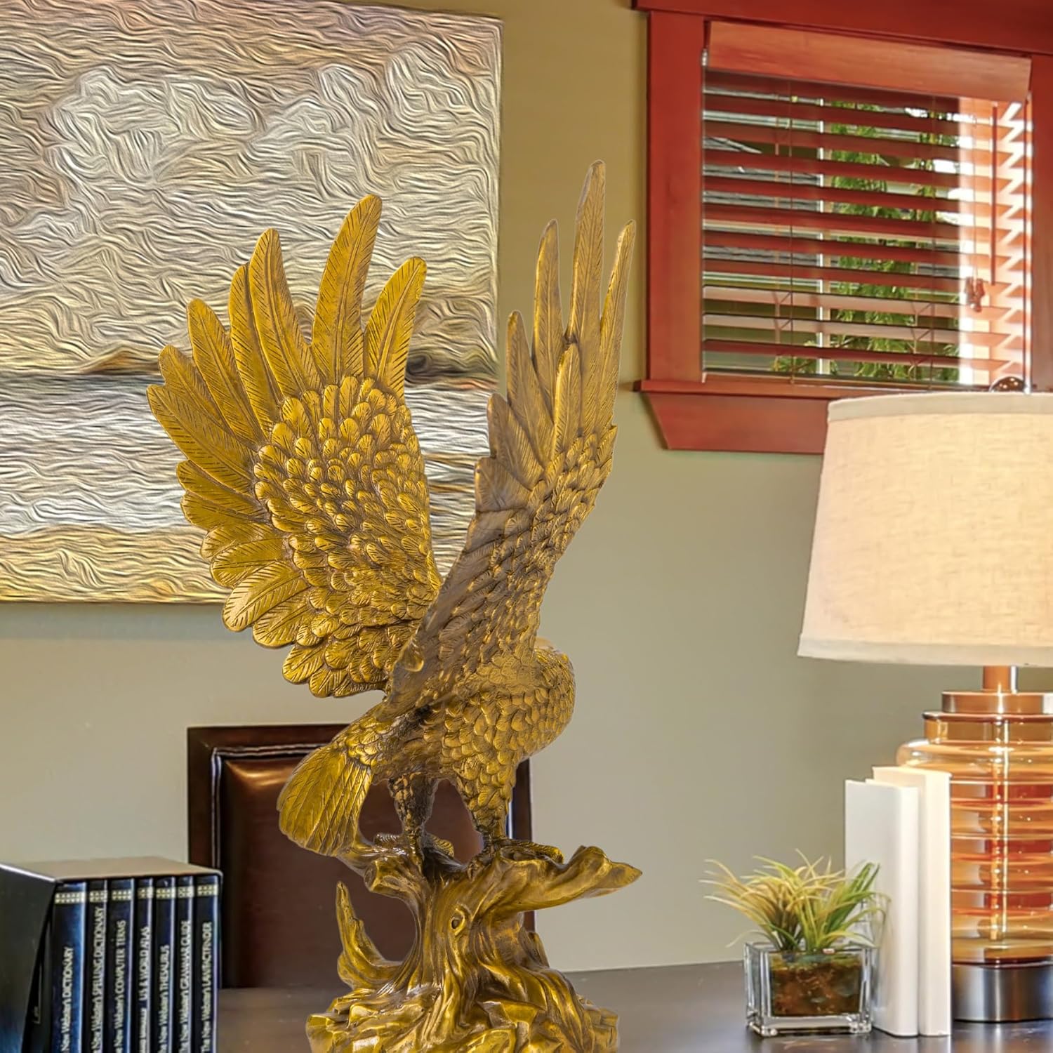 Golden Bronze Eagle Sculpture - 15-Inch Wildlife Art Statue