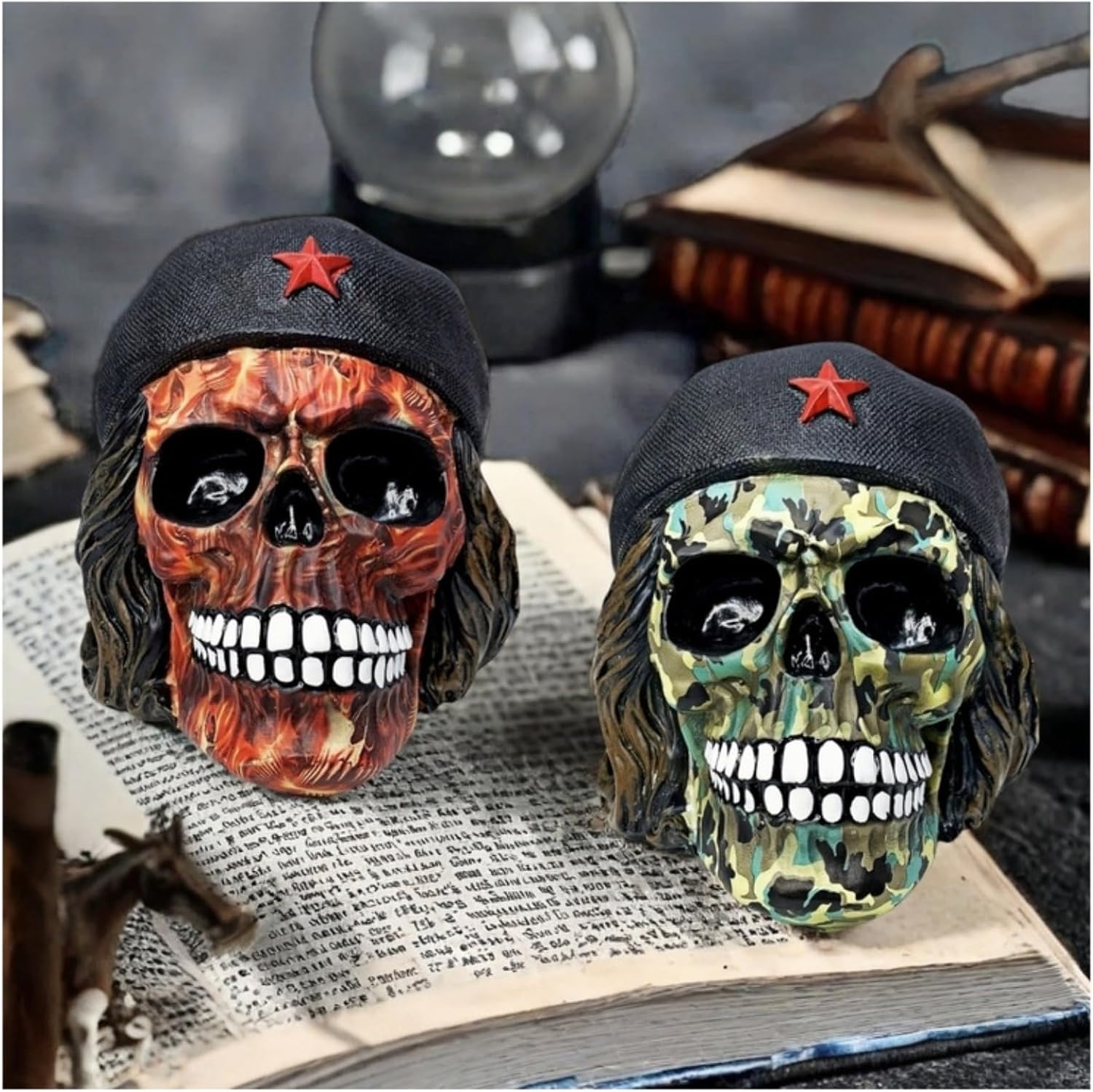 Decorative Military Skull Figurine 65 Inch Camo and Flame Design