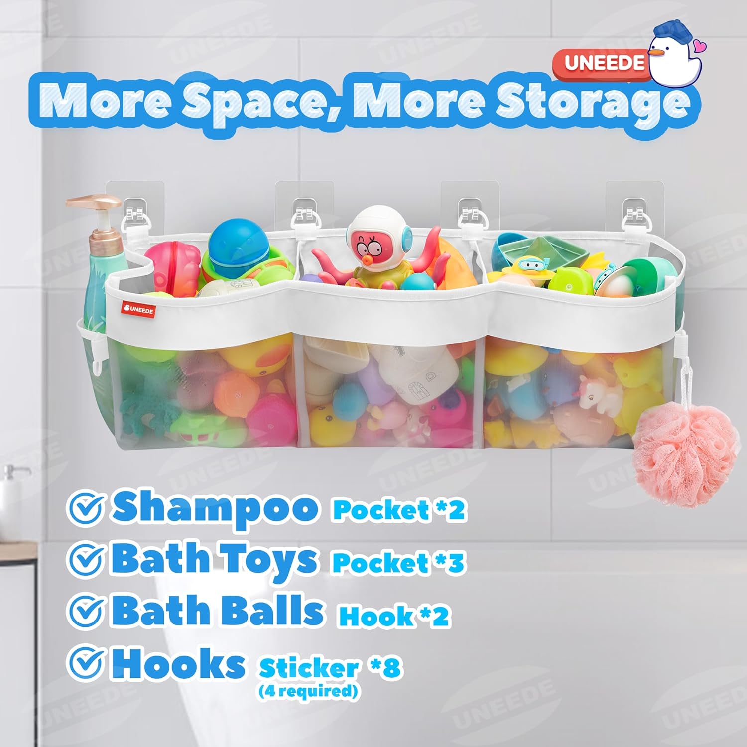 UNEEDE 495 Gallon 3 Compartment Bath Toy Storage Organizer