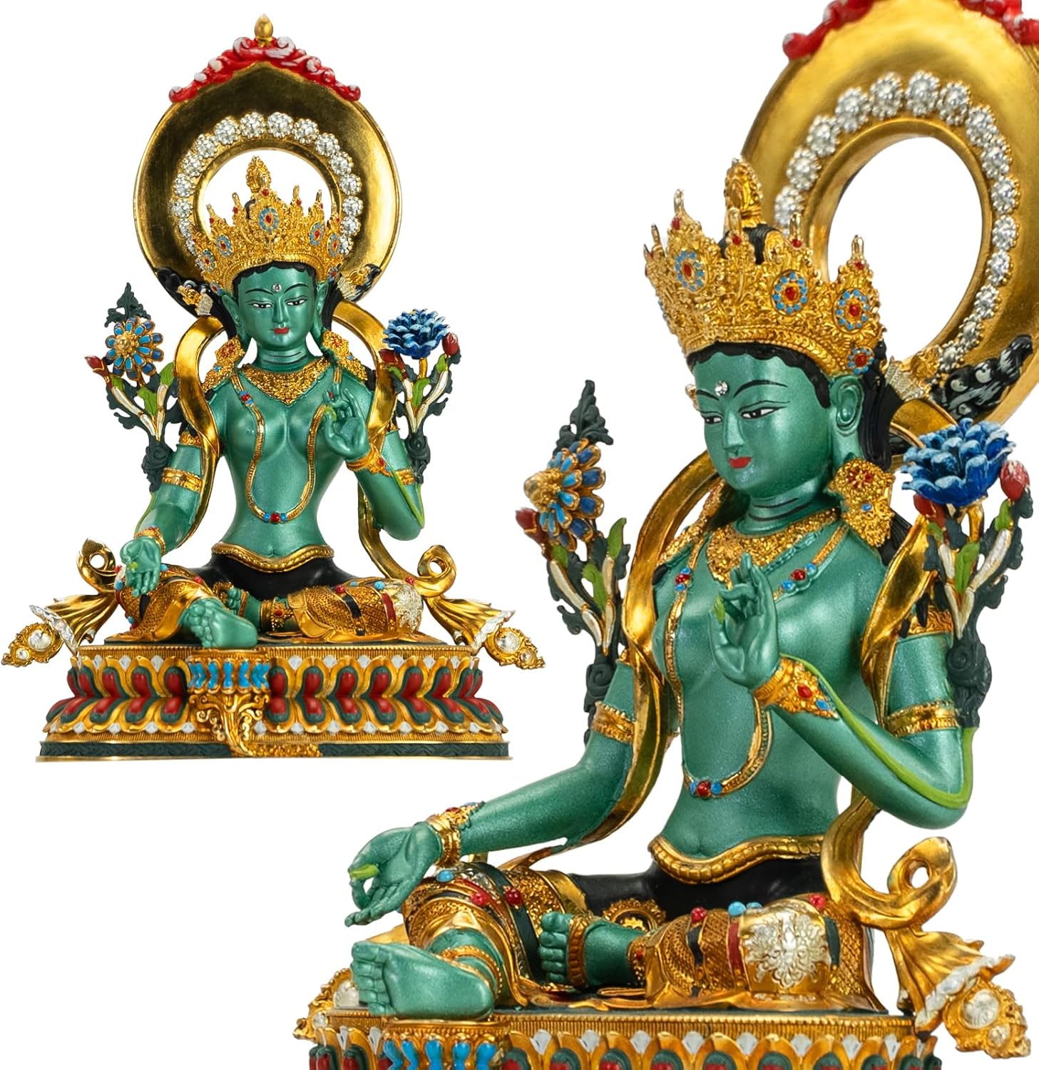 AksharaPadma Green Tara Buddha Statue 551 Inch