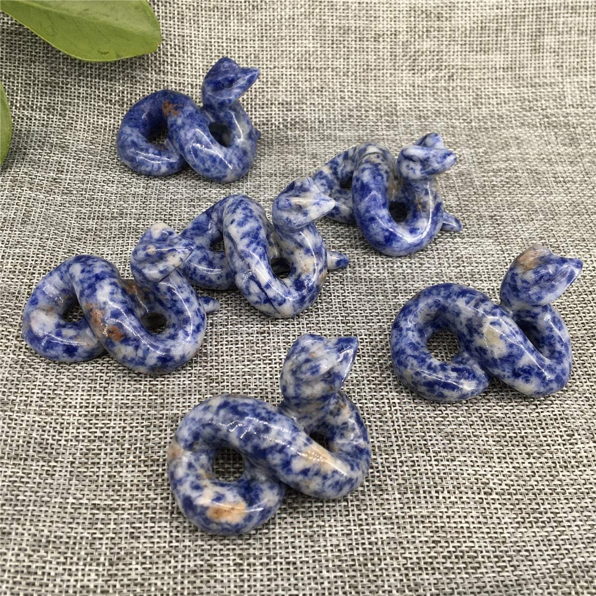2 Sodalite Snake Figurine - Hand Carved Healing Crystal Home Decoration