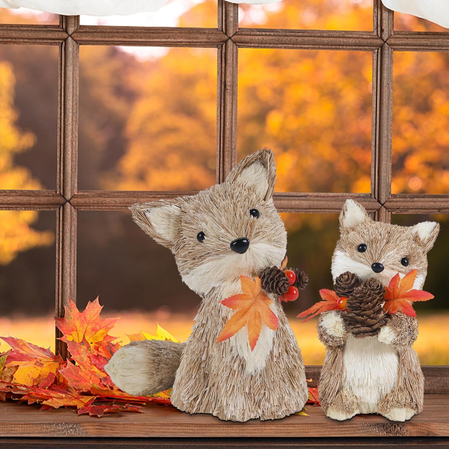 winemana Sisal Fox Fall Decor Set of 2