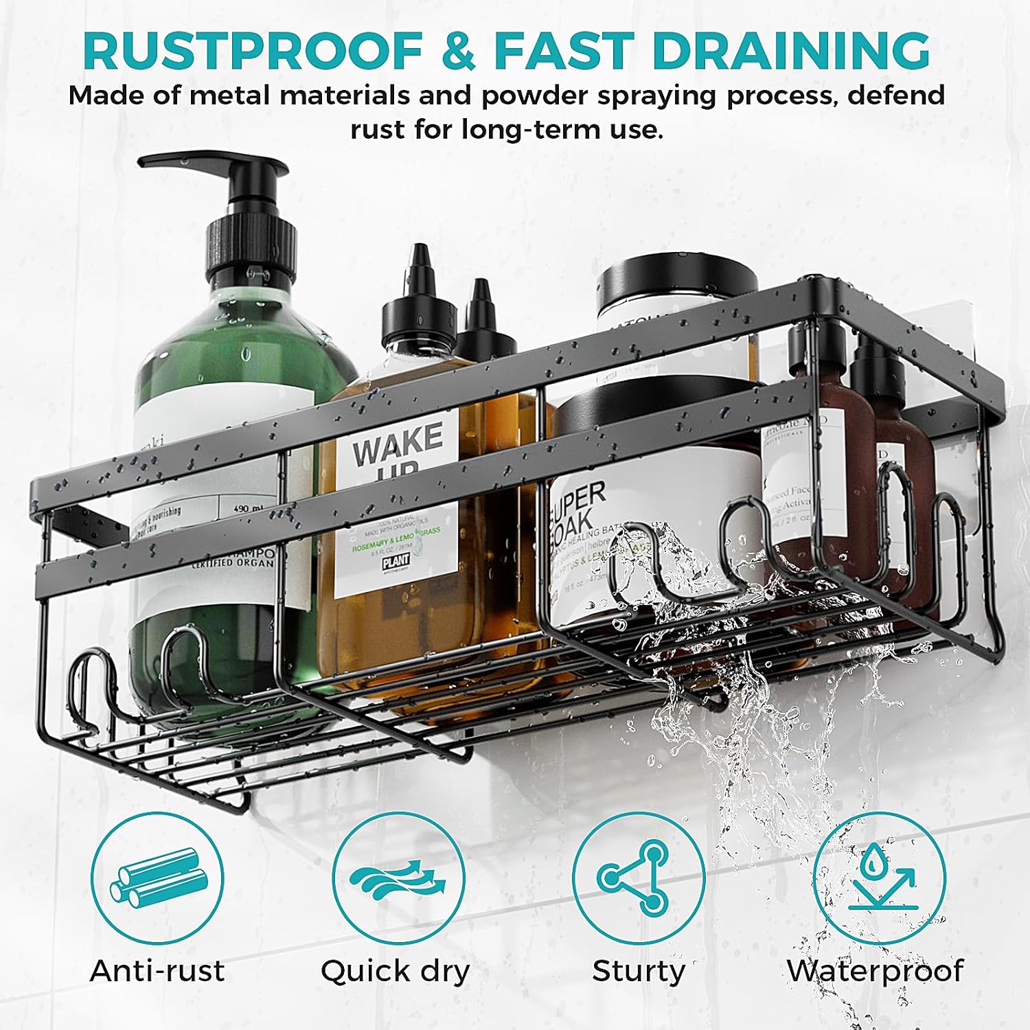 HomeHacks 3-Pack Shower Caddy with Hooks and Soap Holder