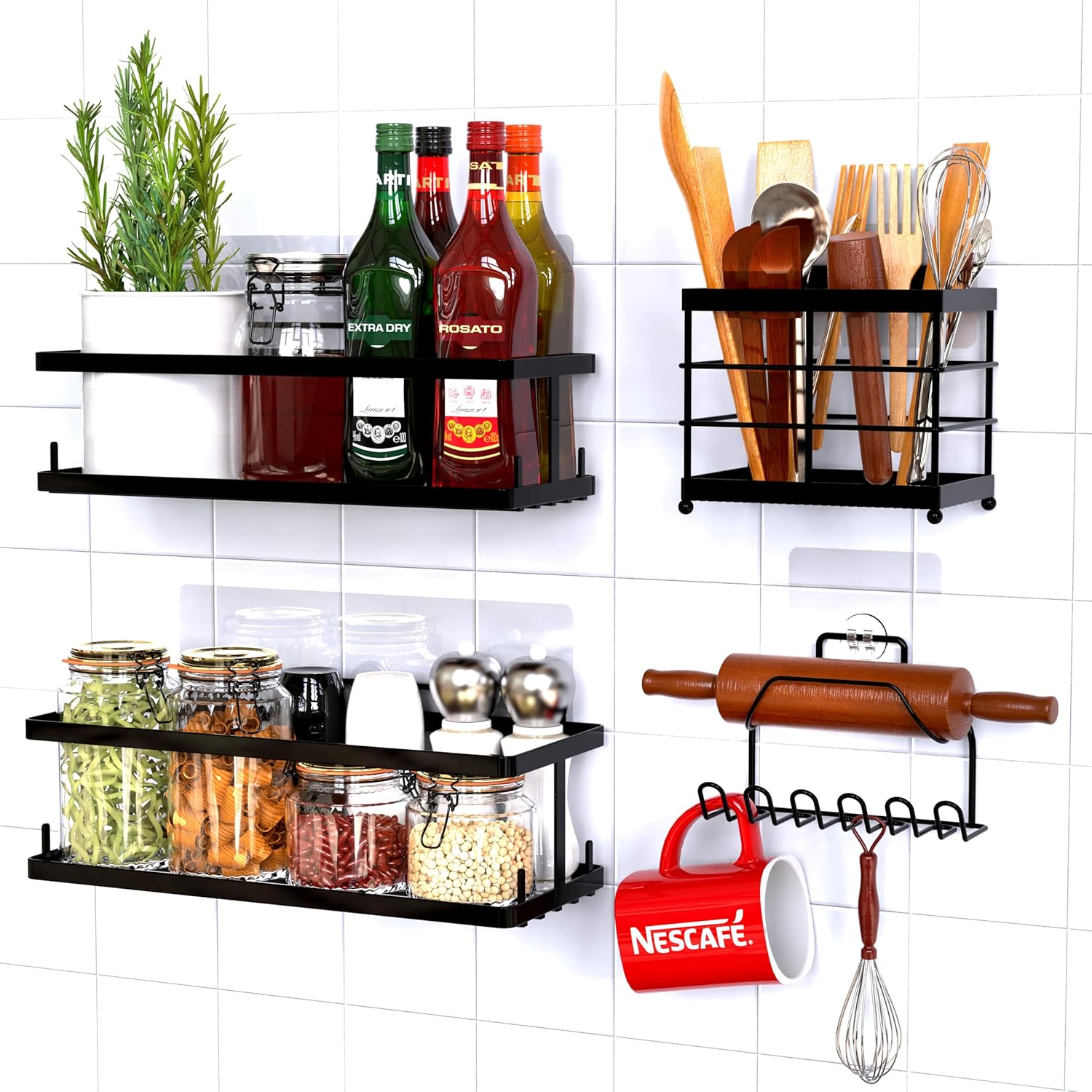 Comelyjewel Set of 6 Black Suction Cup Shower Caddy