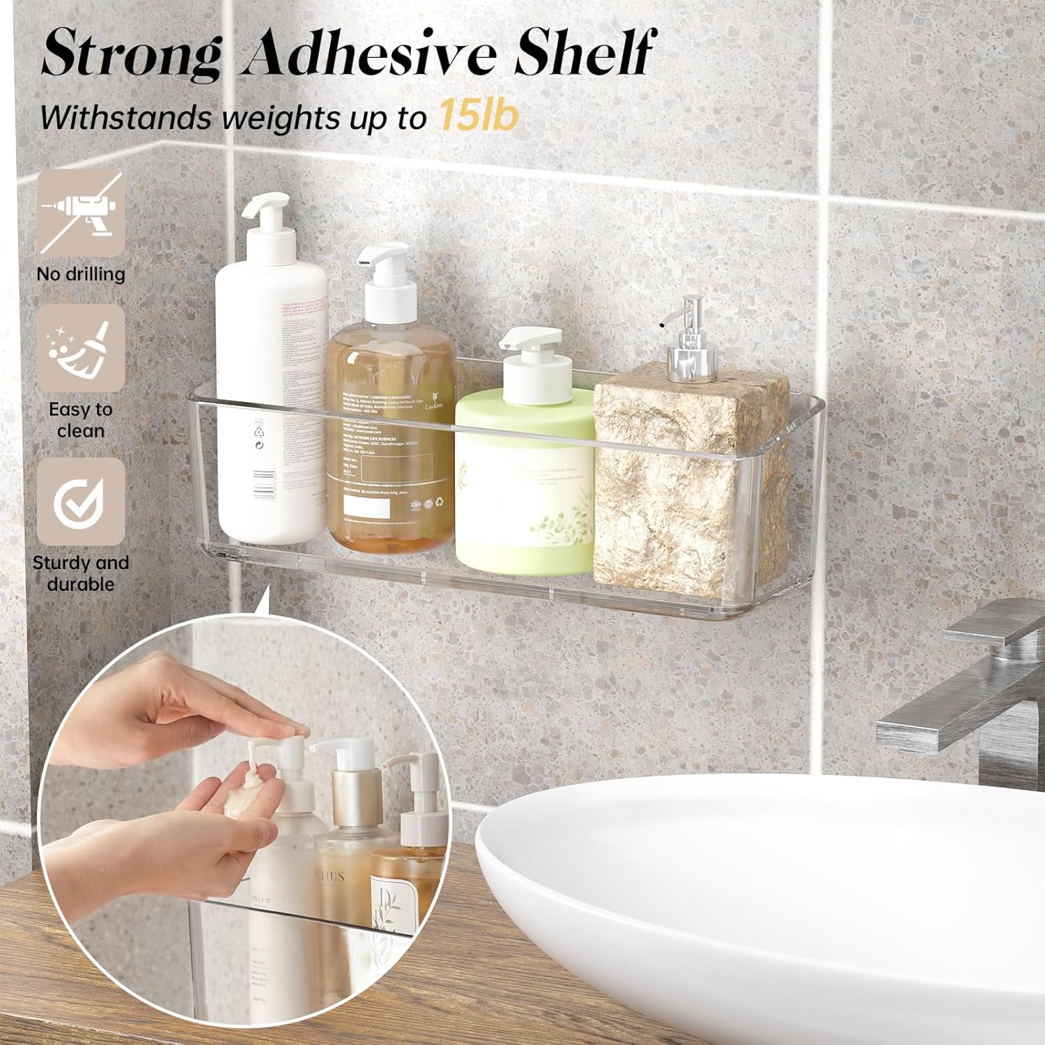 PAVSTINE 2 Pcs Clear Shower Shelf Organizer