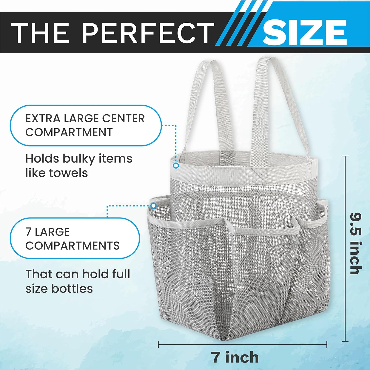 Handy Laundry Mesh Shower Caddy Bag - 7 Pockets Grey
