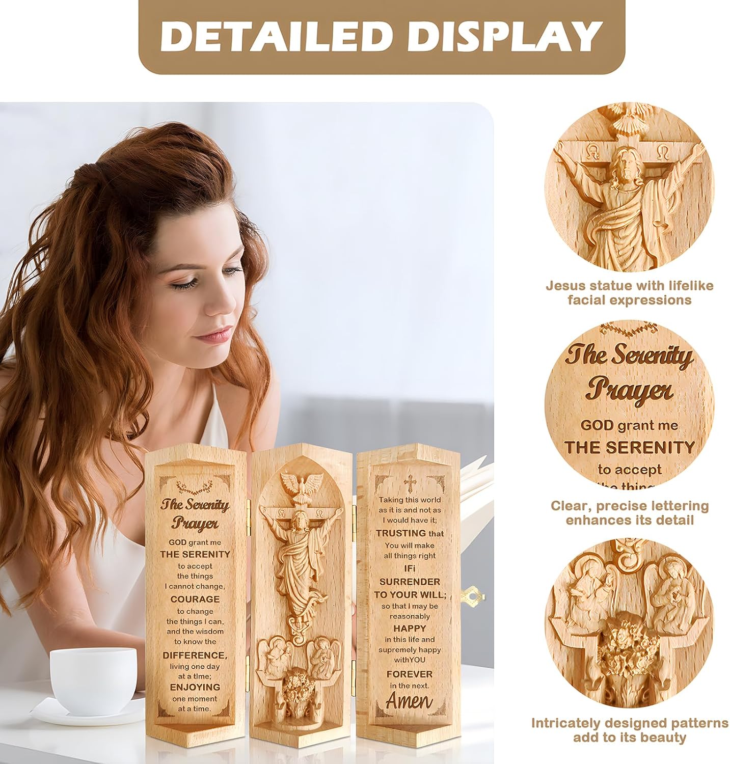 Gnrlfor Openable Wooden Jesus Statue with Serenity Prayer