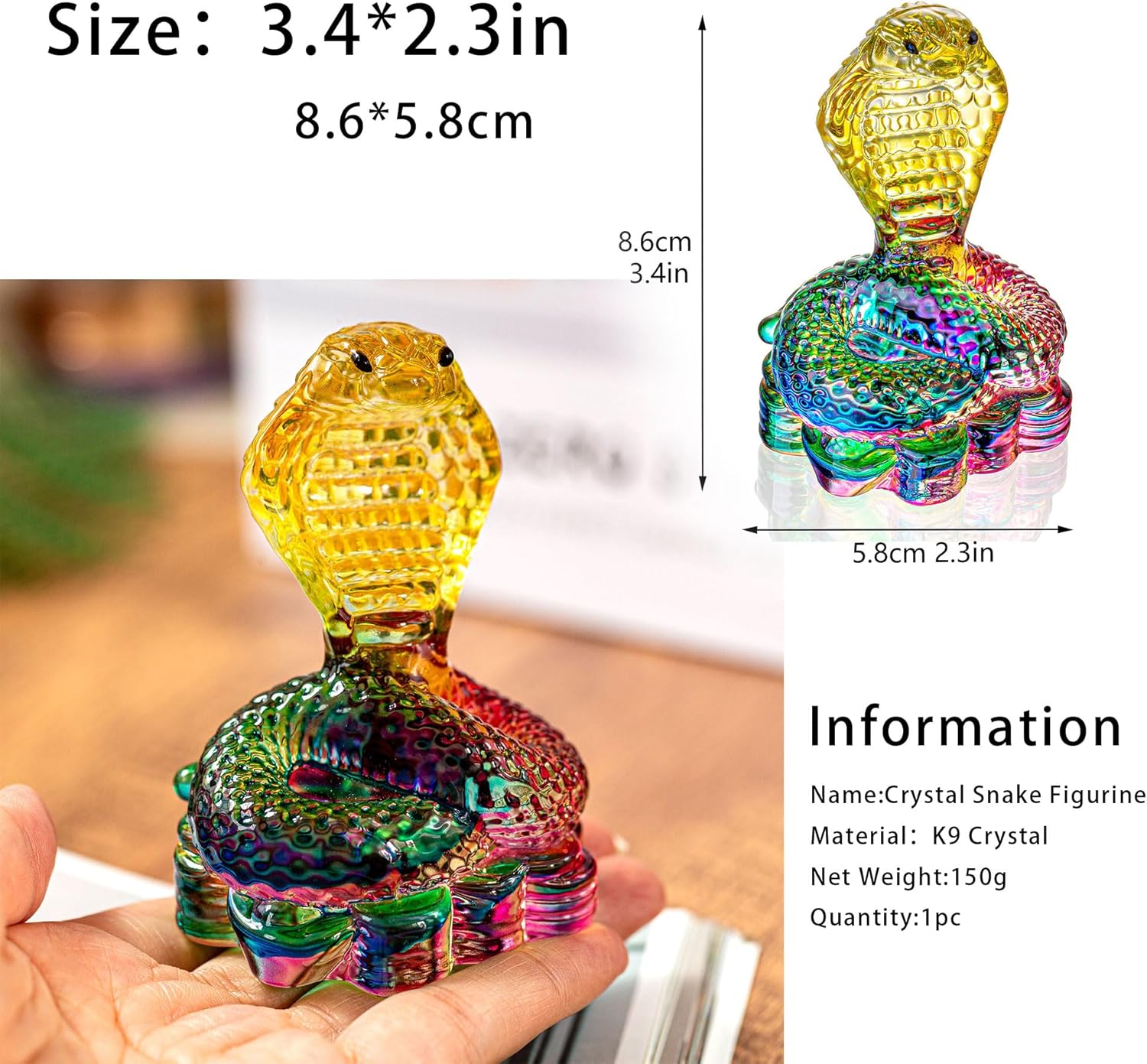 35 Inch Crystal Snake Figurine Collectible Art Decor