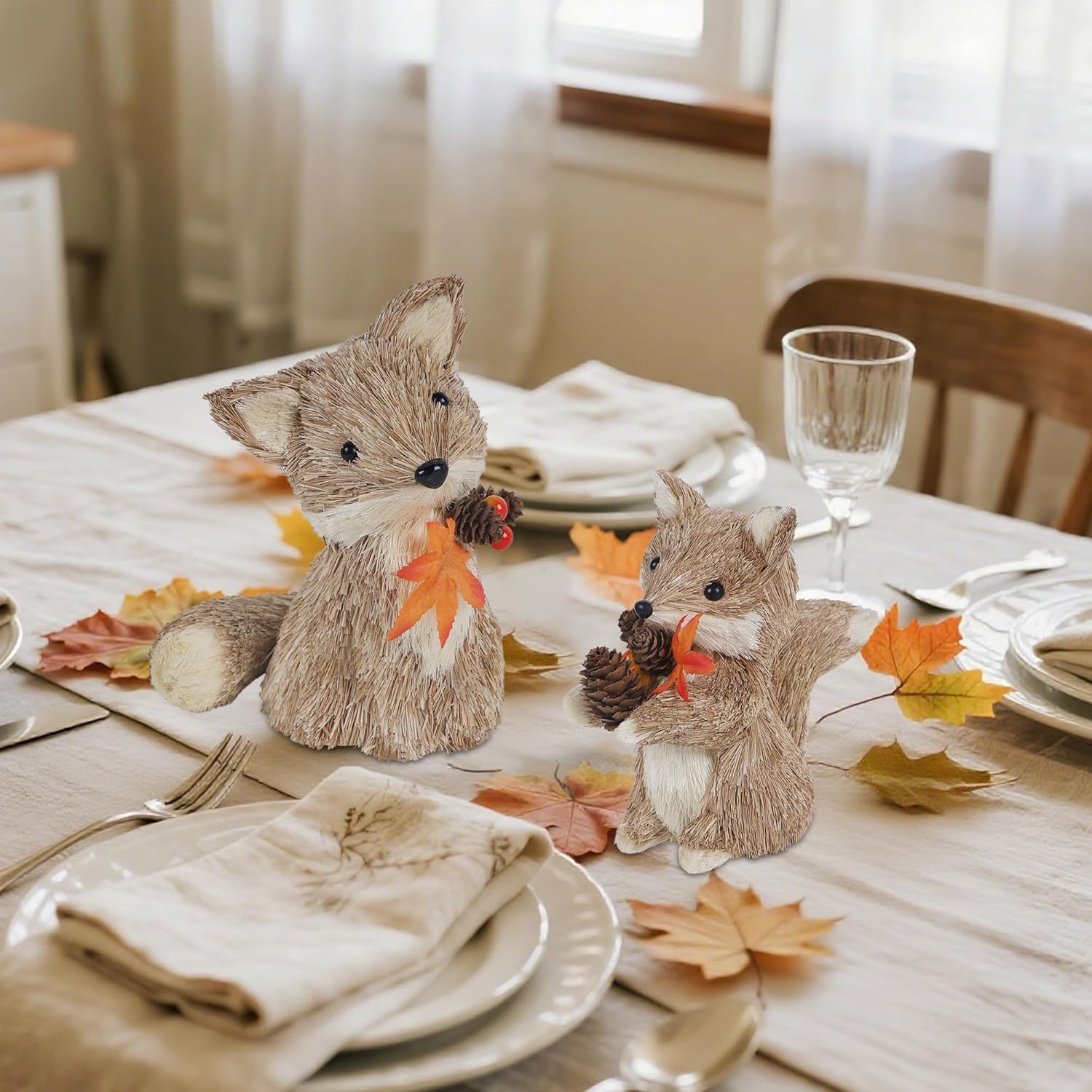 winemana Sisal Fox Fall Decor Set of 2