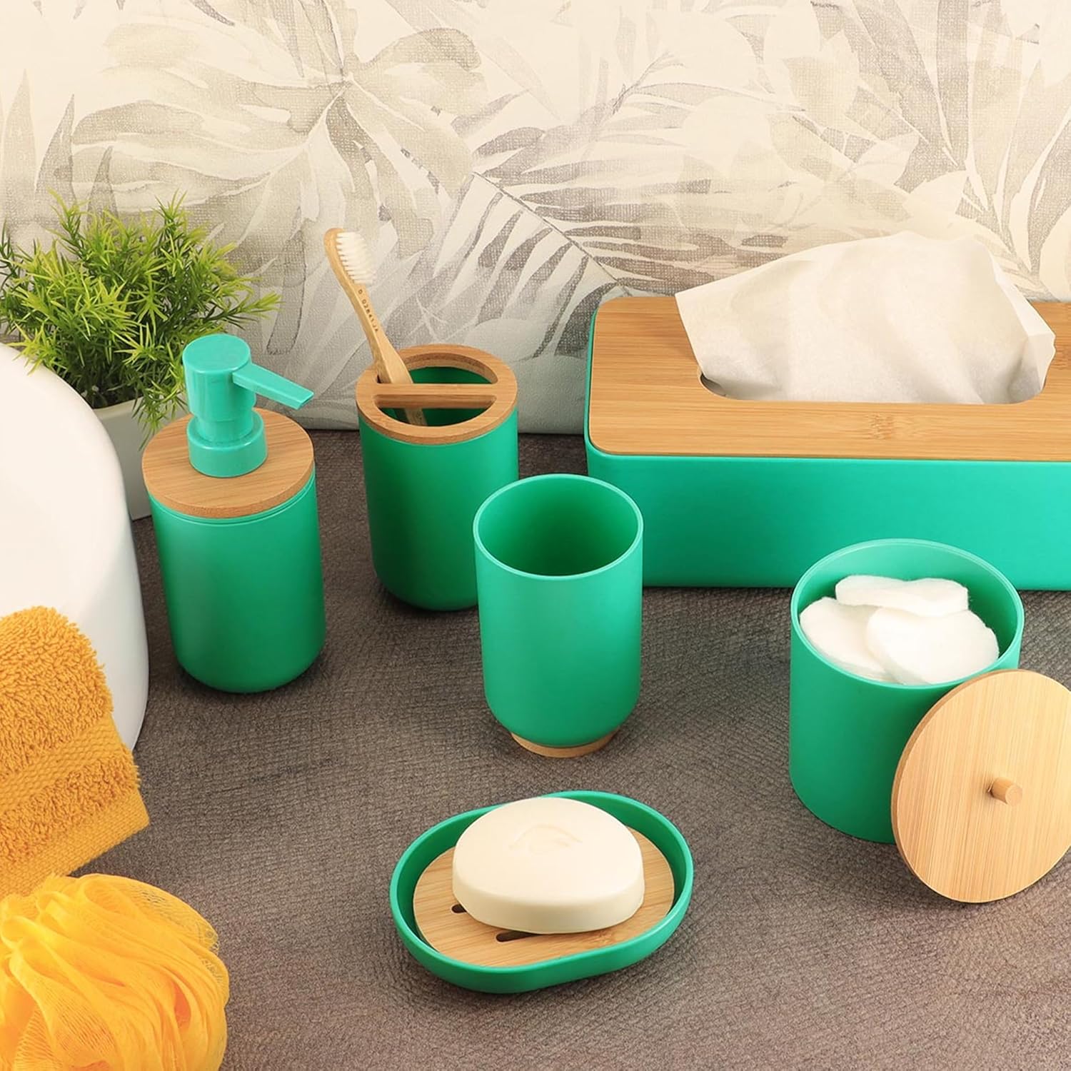 Premium Green Soap Dish with Bamboo Tray for Elegant Bath Organization