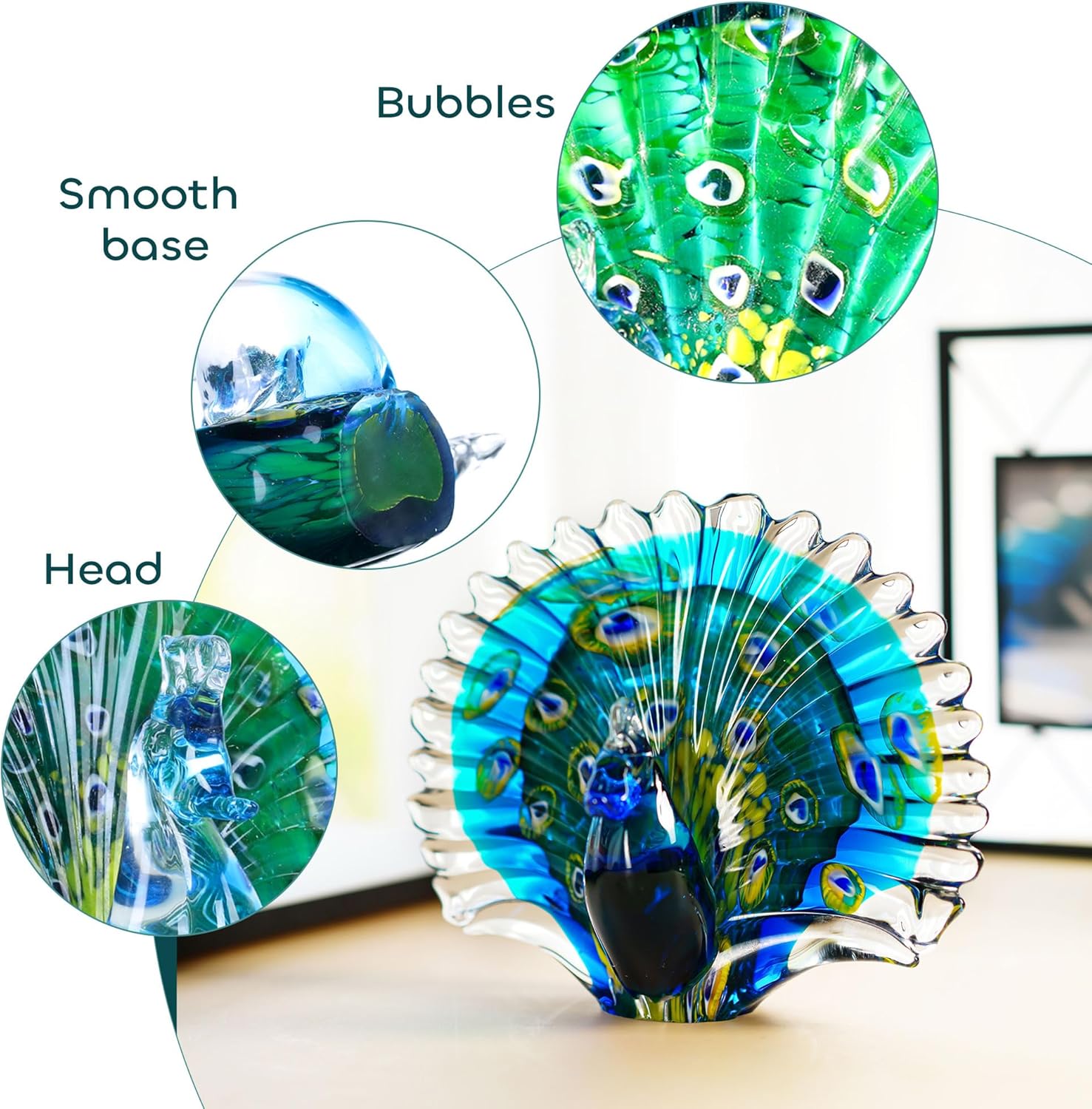 Crystalsuncatcher Peacock Art Glass Table Top Sculpture
