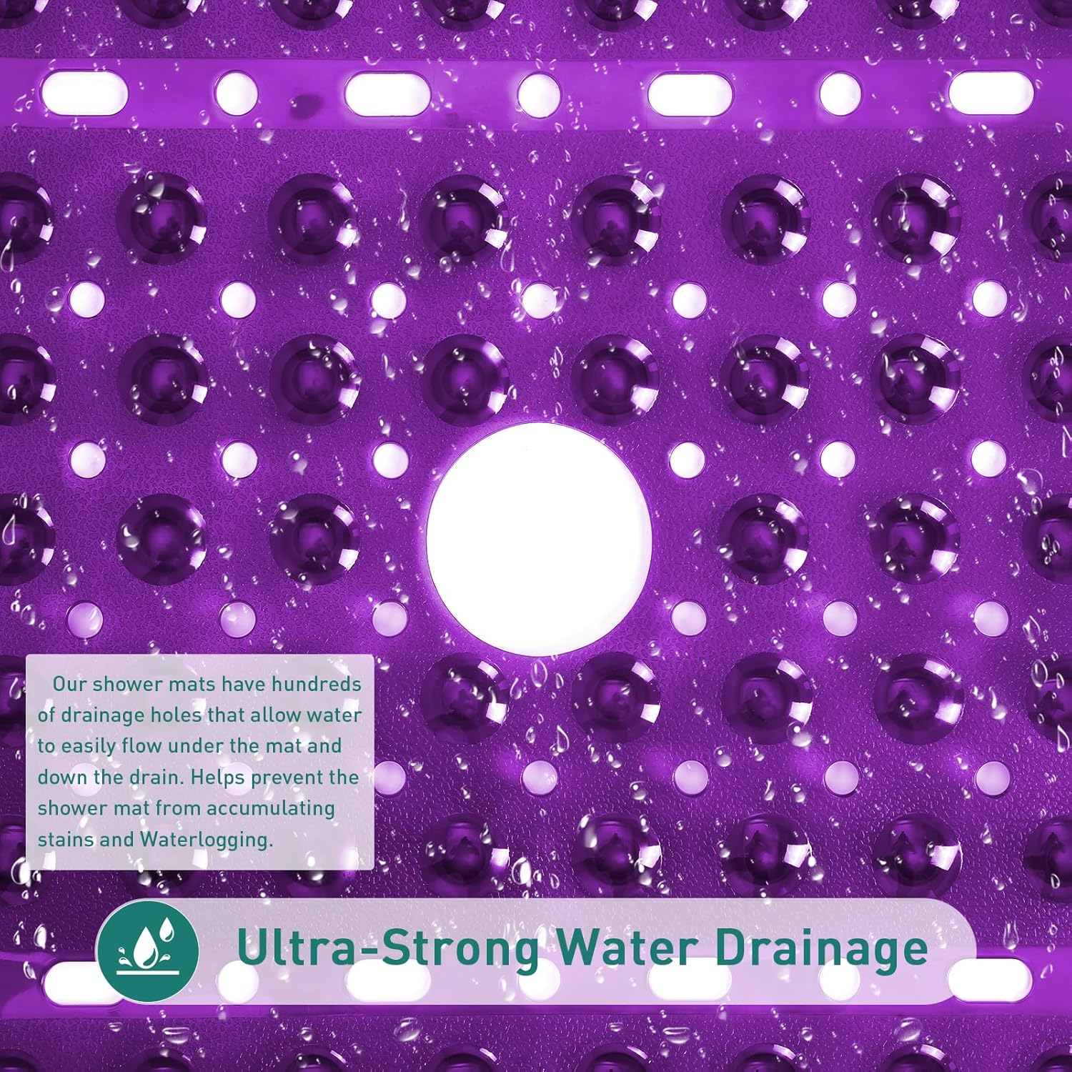 Naoloture Large Purple Square Non-Slip Shower Mat 27x27 Inch