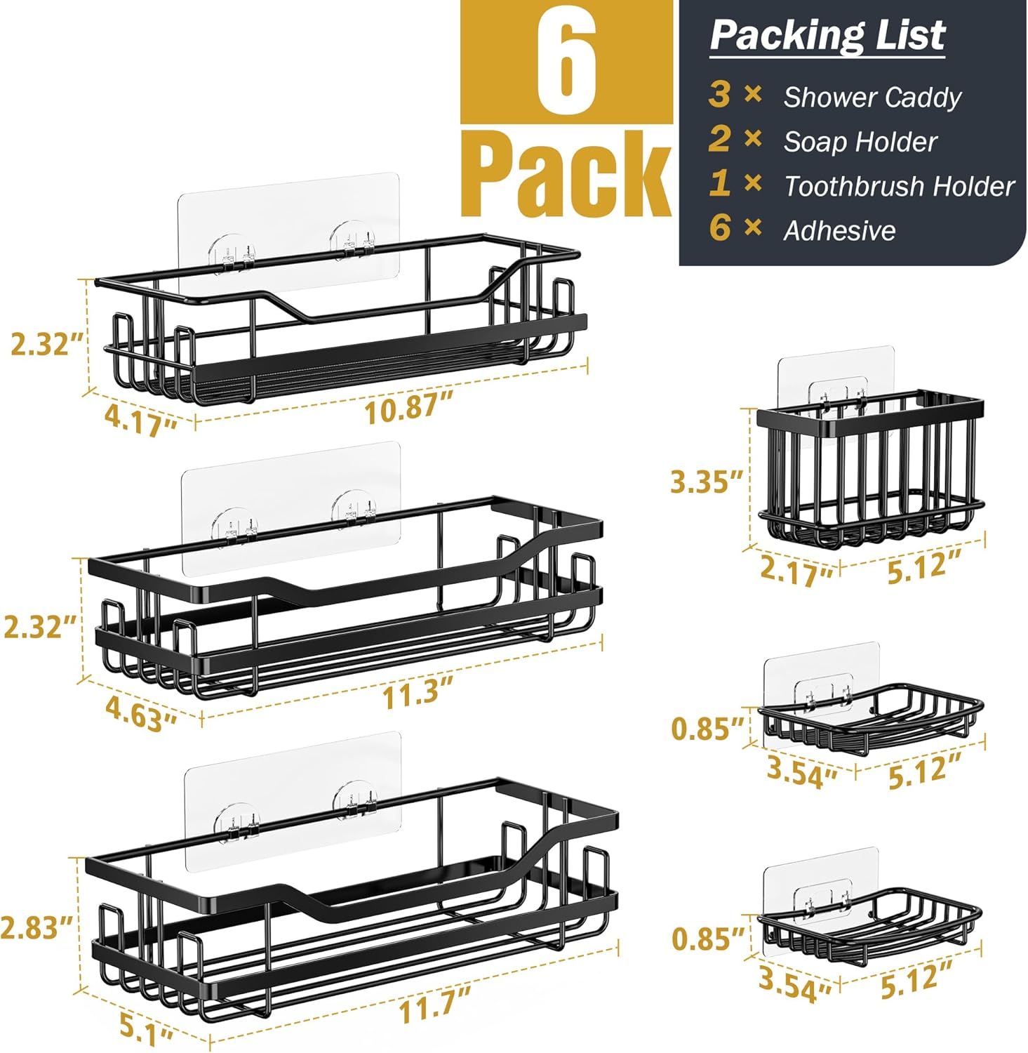 OMAIRA 6-Pack Shower Caddy Organizer Set with Hooks and Storage