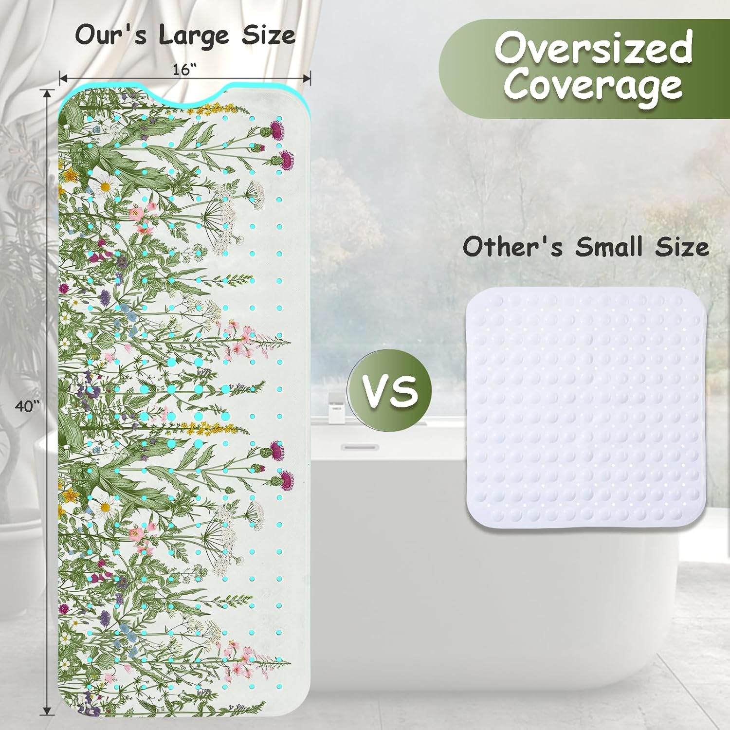 Non Slip Flower Bathtub Mat with Suction Cups 40x16 Inch