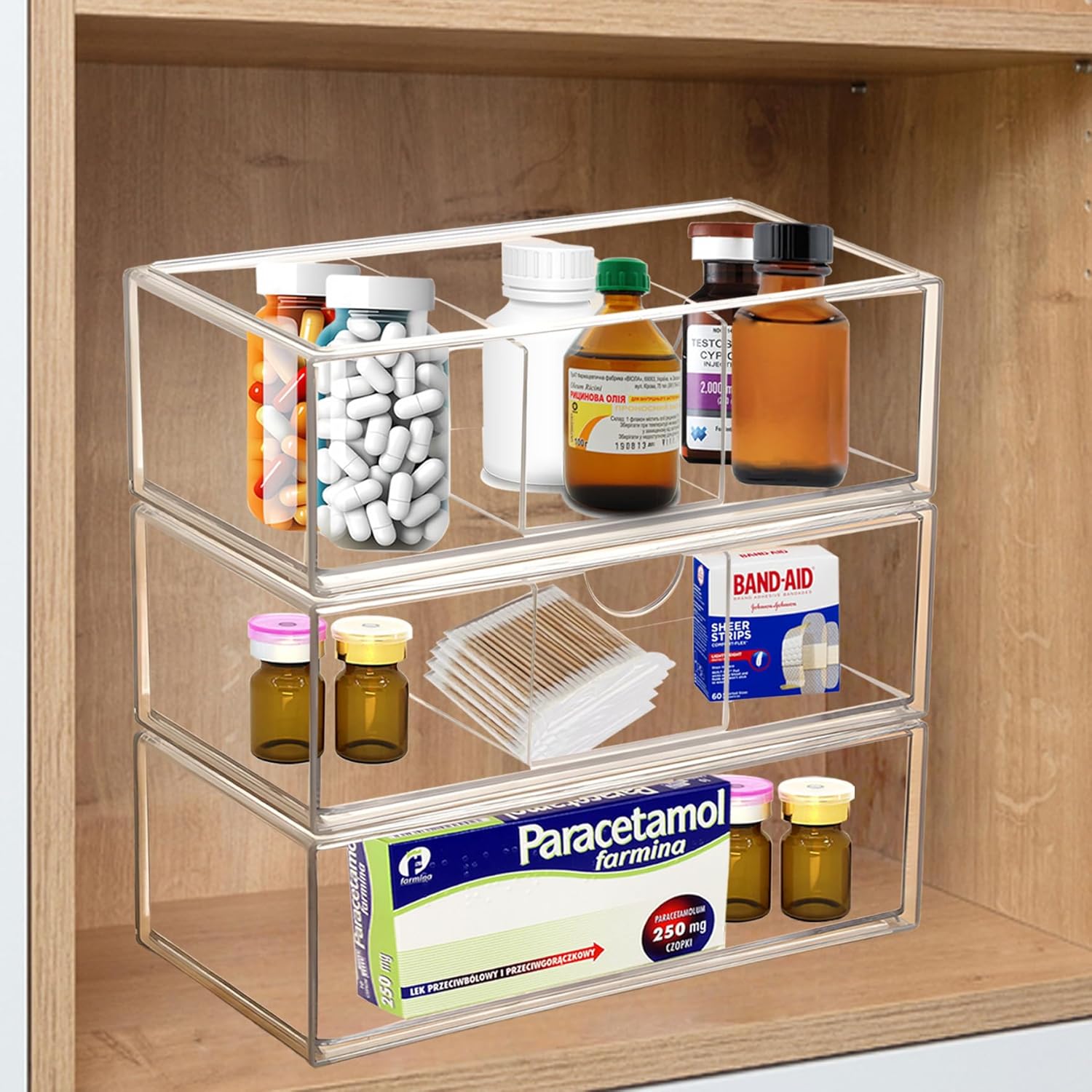 Klmnop 3 Pack Medicine Cabinet Organizer Clear