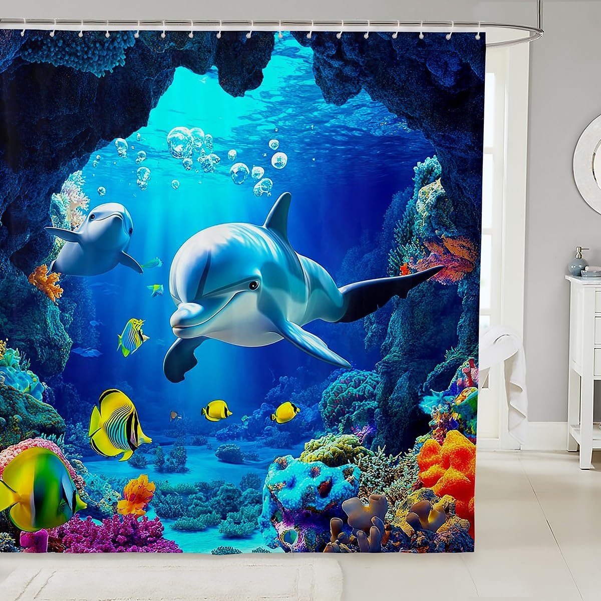 3D Dolphin Pattern Shower Curtain Set 72x72