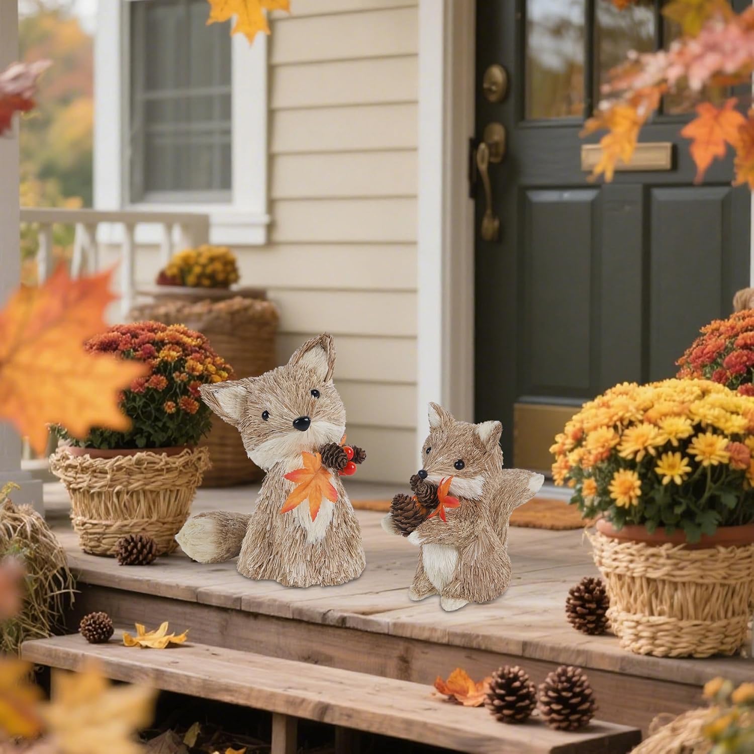 winemana Sisal Fox Fall Decor Set of 2
