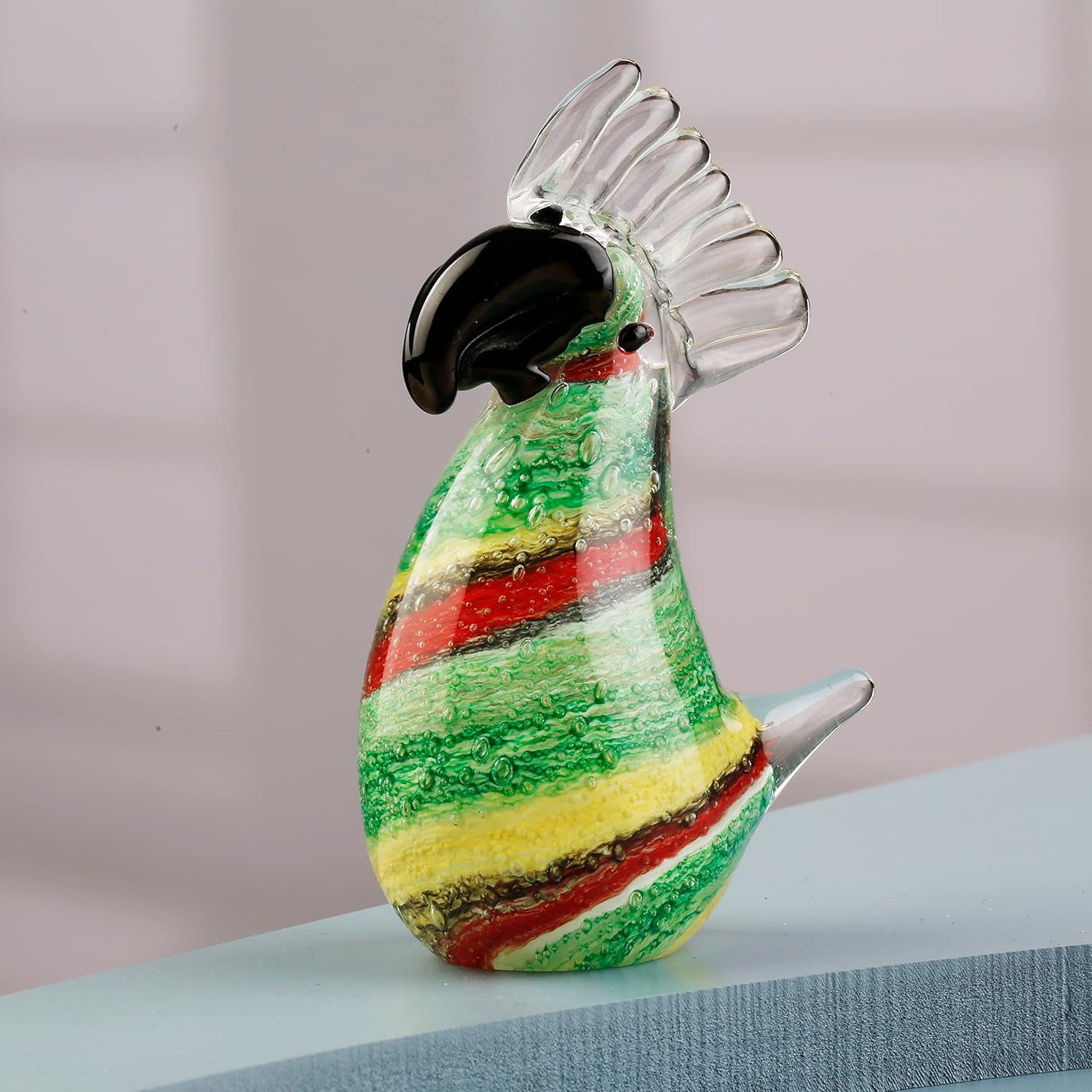 Yao Yuan Handmade Murano-Style Glass Bird Statue Decor