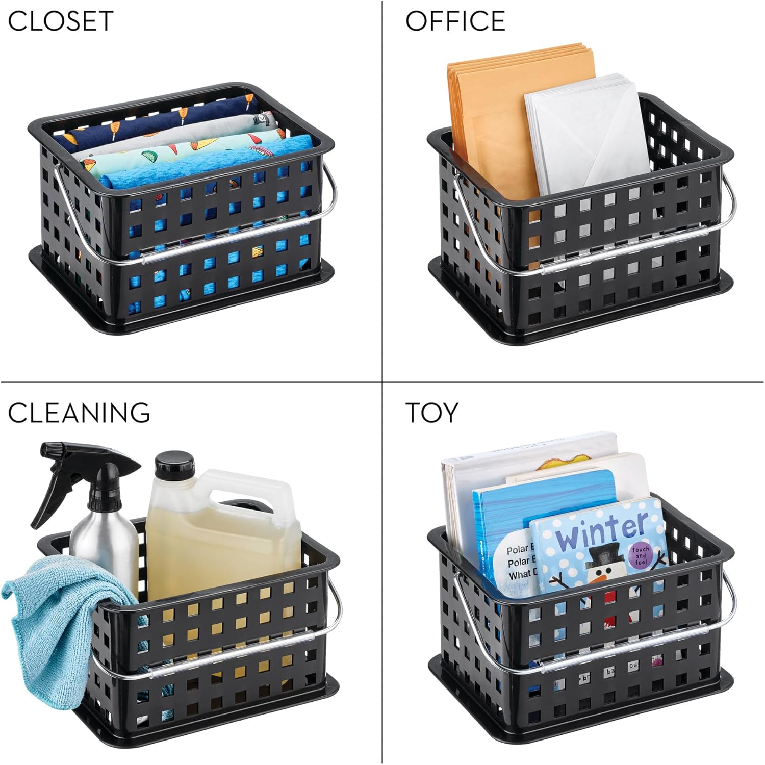 InterDesign Portable Shower Caddy with Black Plastic Basket and Carry Handle