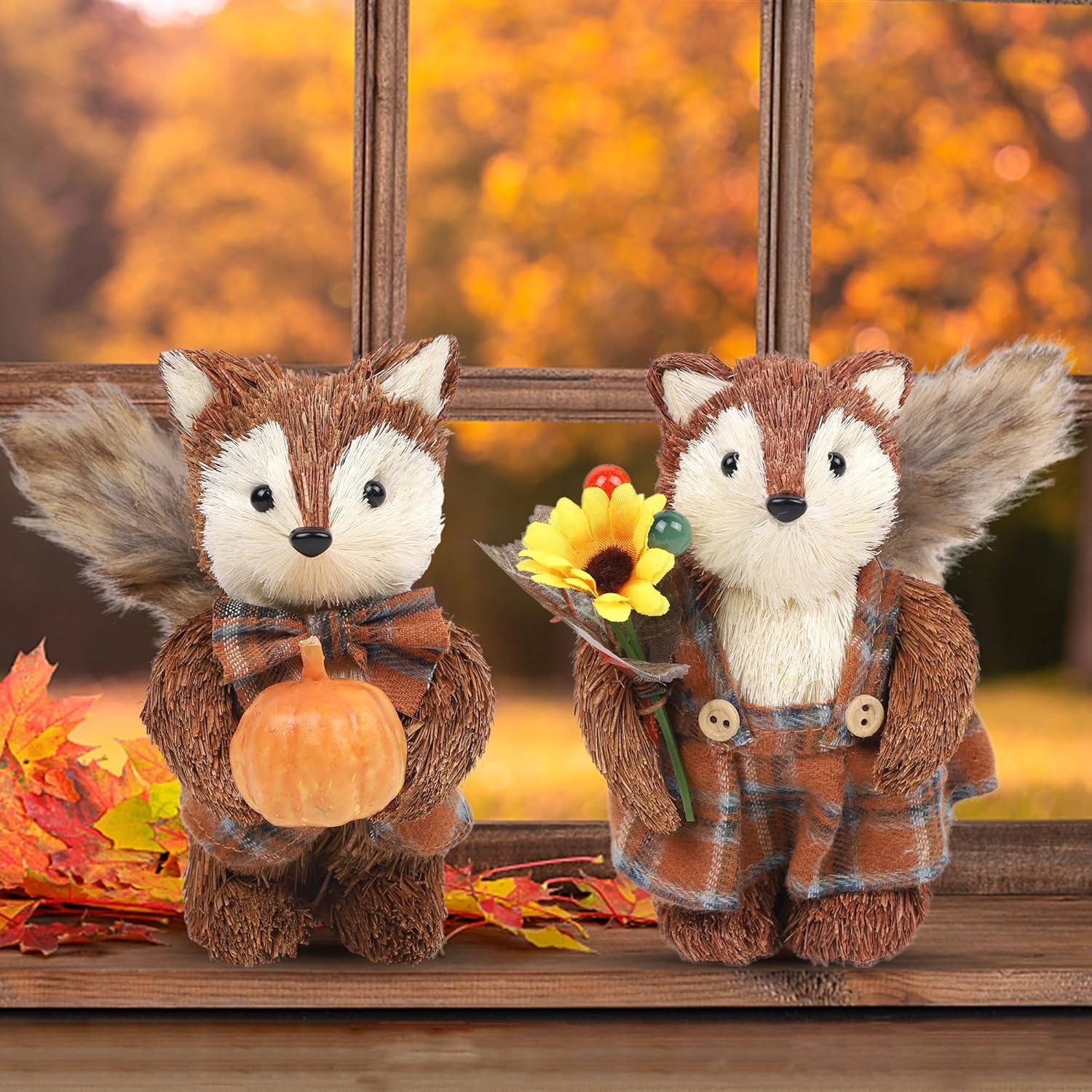 Winemana 2 Pack Fall Decor Sisal Fox Figurines