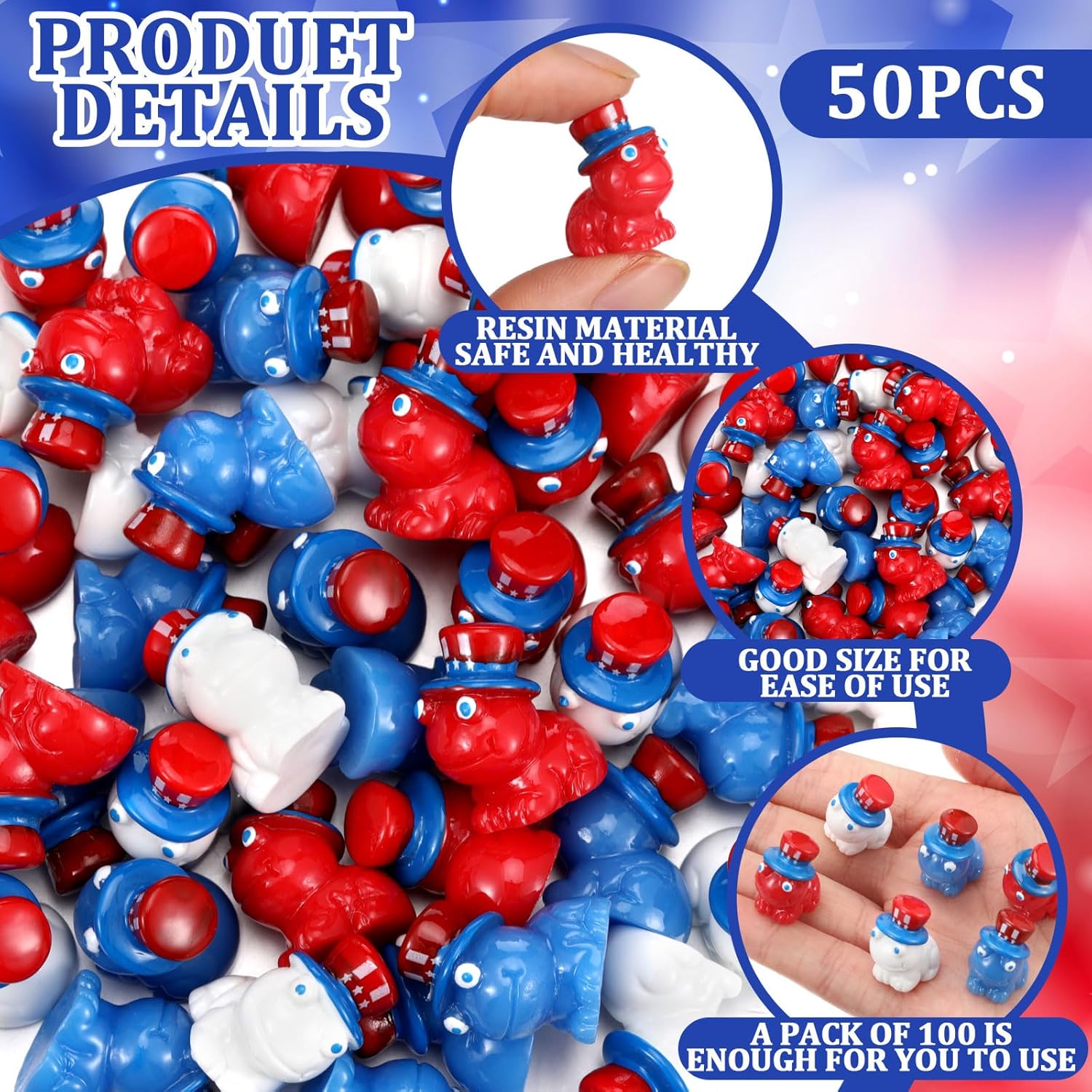 50 Pcs Mini Resin Frogs Patriotic Decor