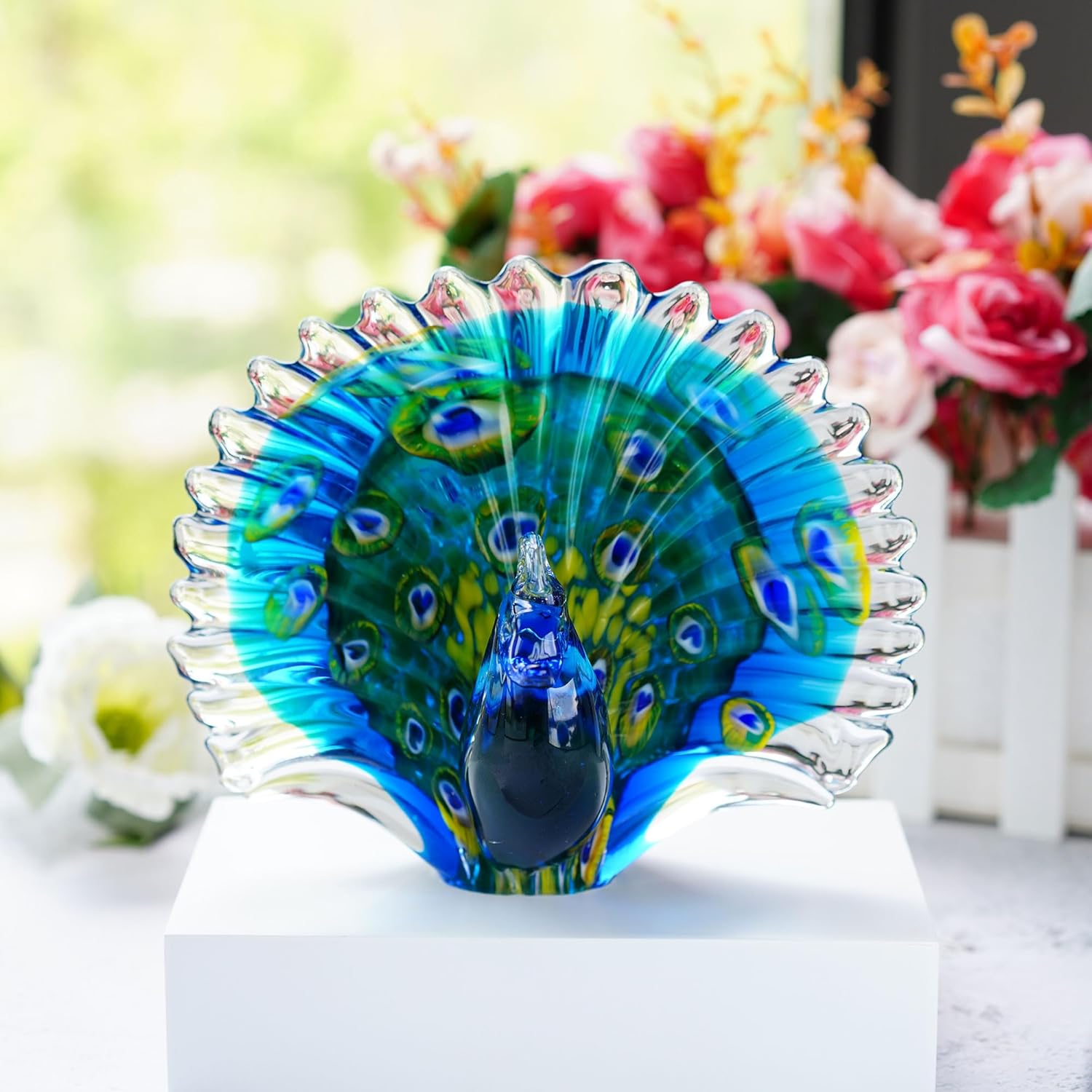 Crystalsuncatcher Peacock Art Glass Table Top Sculpture