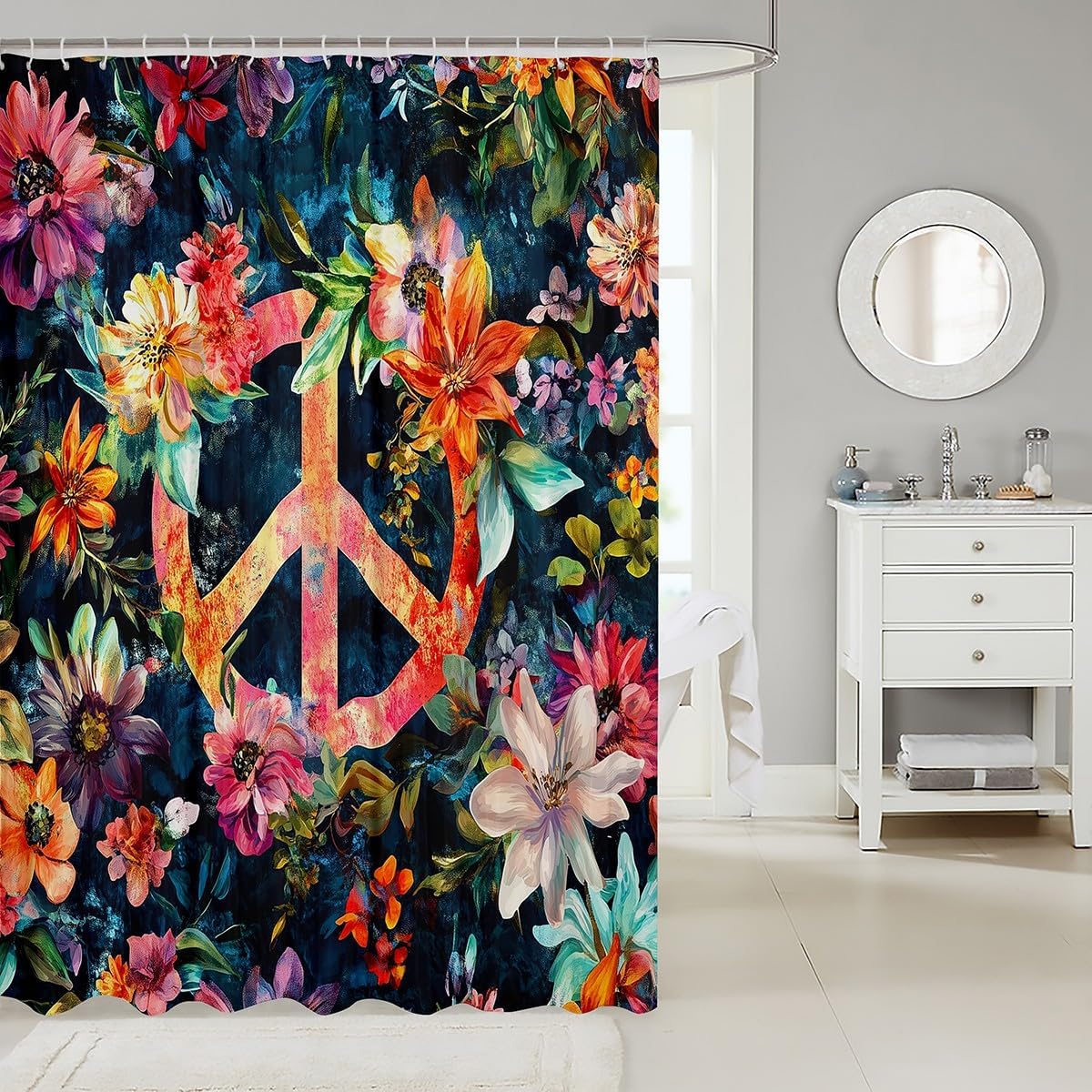 Erosebridal Peace Sign Boho Shower Curtain 72x72