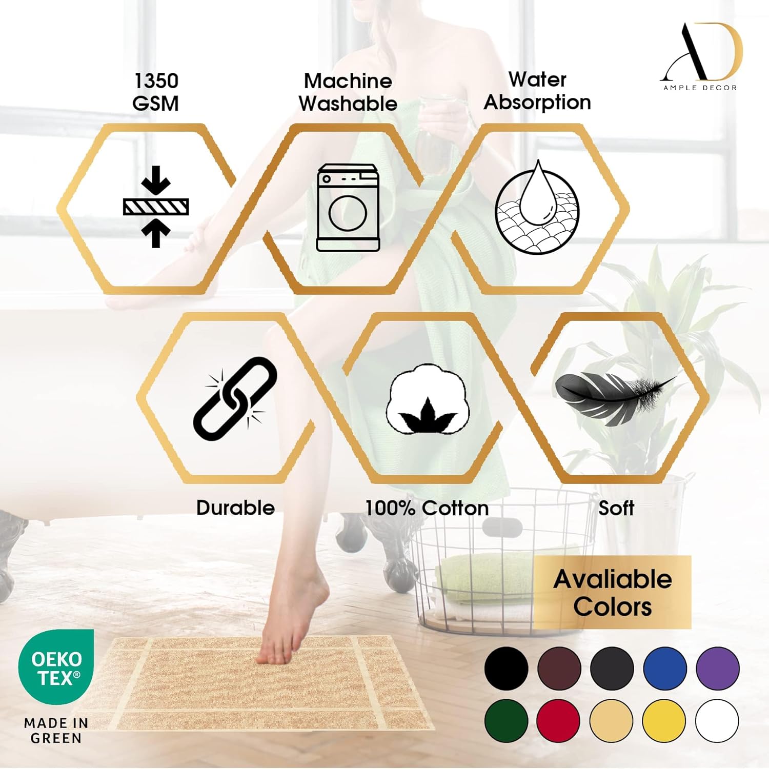 Ample Decor Cotton Bath Mat - 34x20 Inches Purple